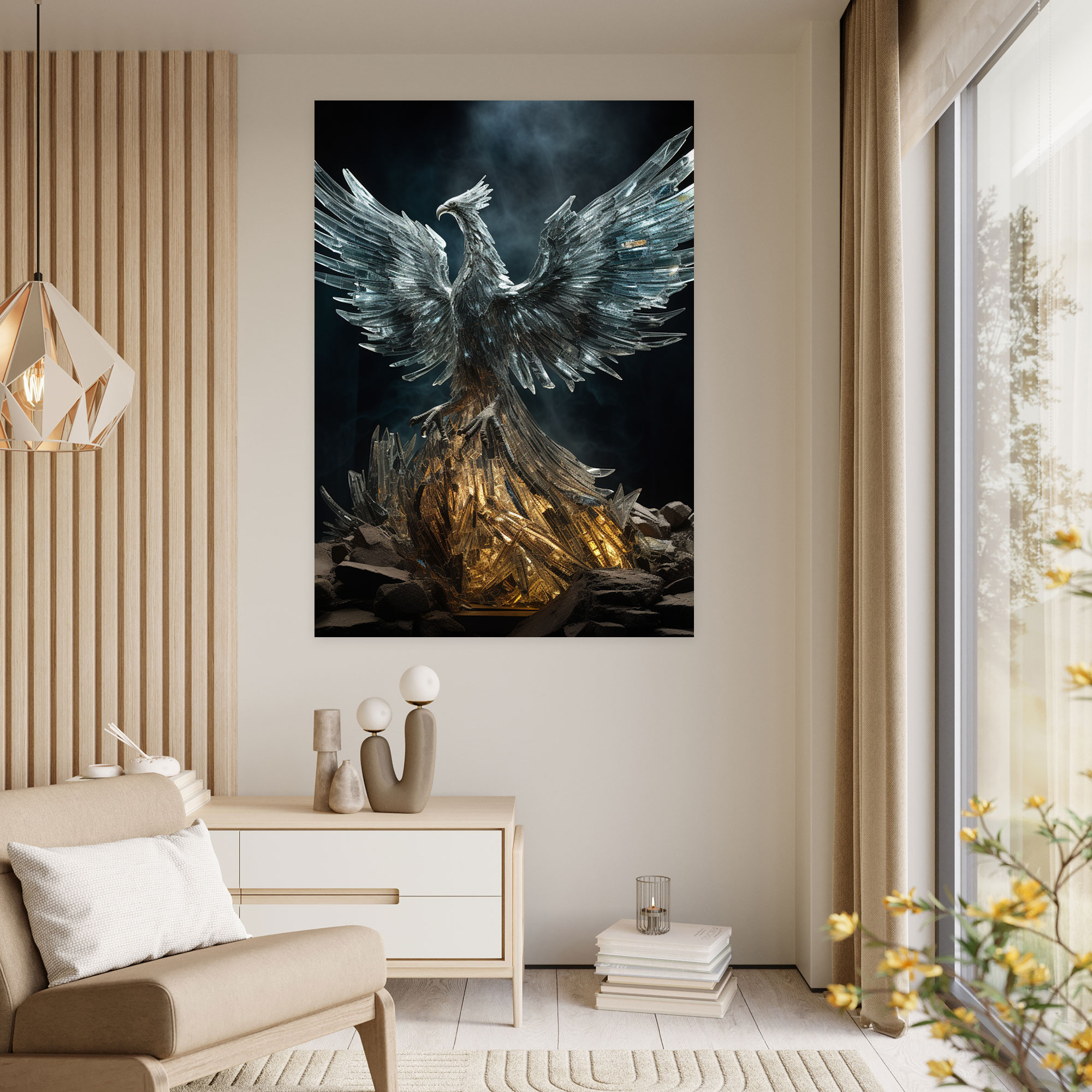 Realistic Glass Sculpture - Shattered Phoenix Canvas Print - Realistic Glass Sculpture, Canvas Wall Art, Rebirth, Fragments