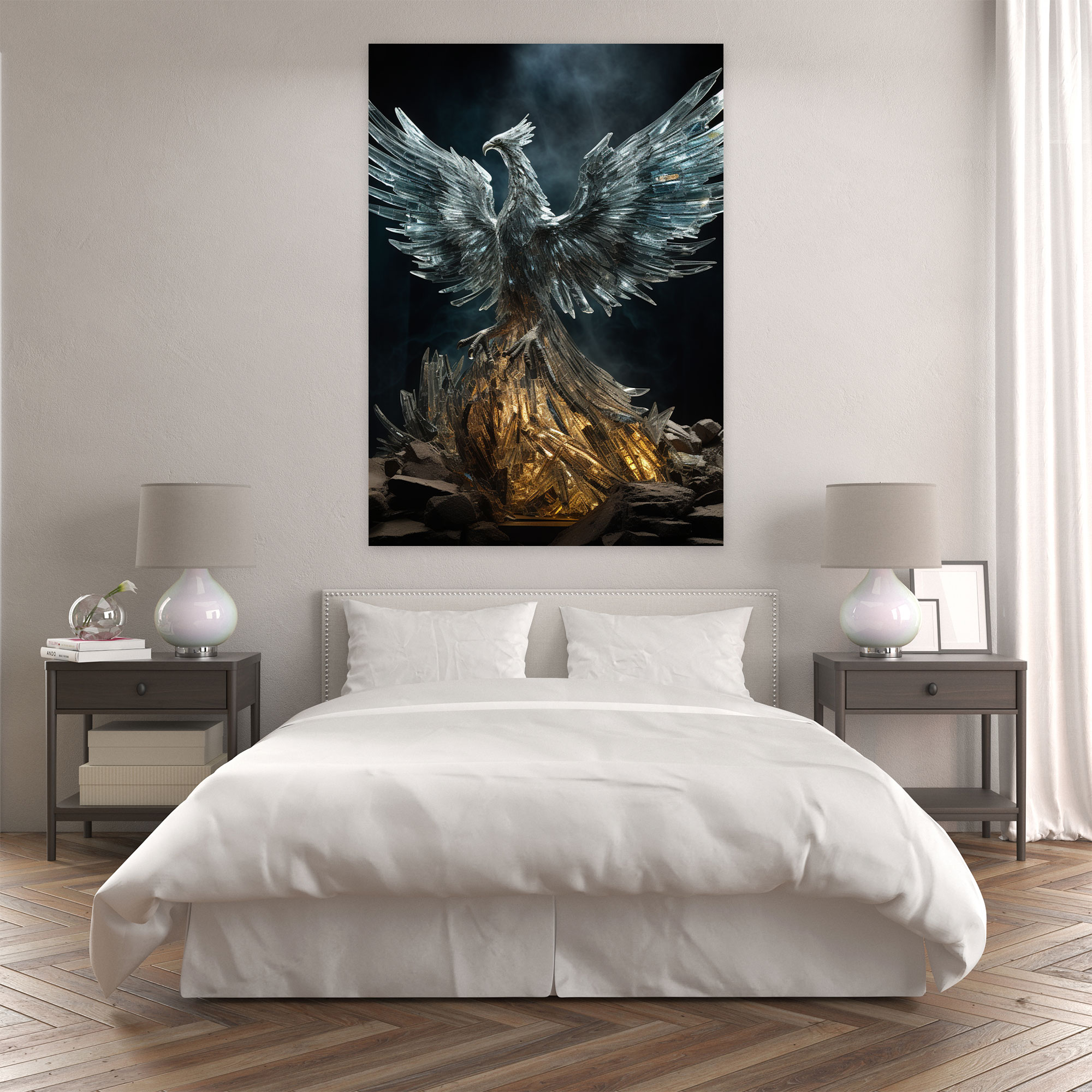 Realistic Glass Sculpture - Shattered Phoenix Canvas Print - Realistic Glass Sculpture, Canvas Wall Art, Rebirth, Fragments