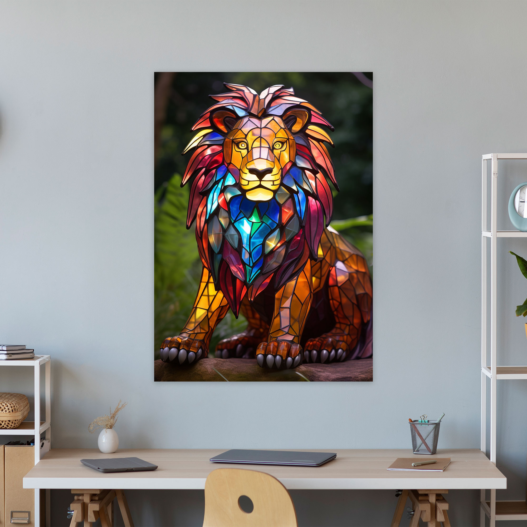 Realistic Glass Sculpture - Stained Lion King Wall Decor - Realistic Glass Sculpture, Canvas Print, Stained, Wall Art