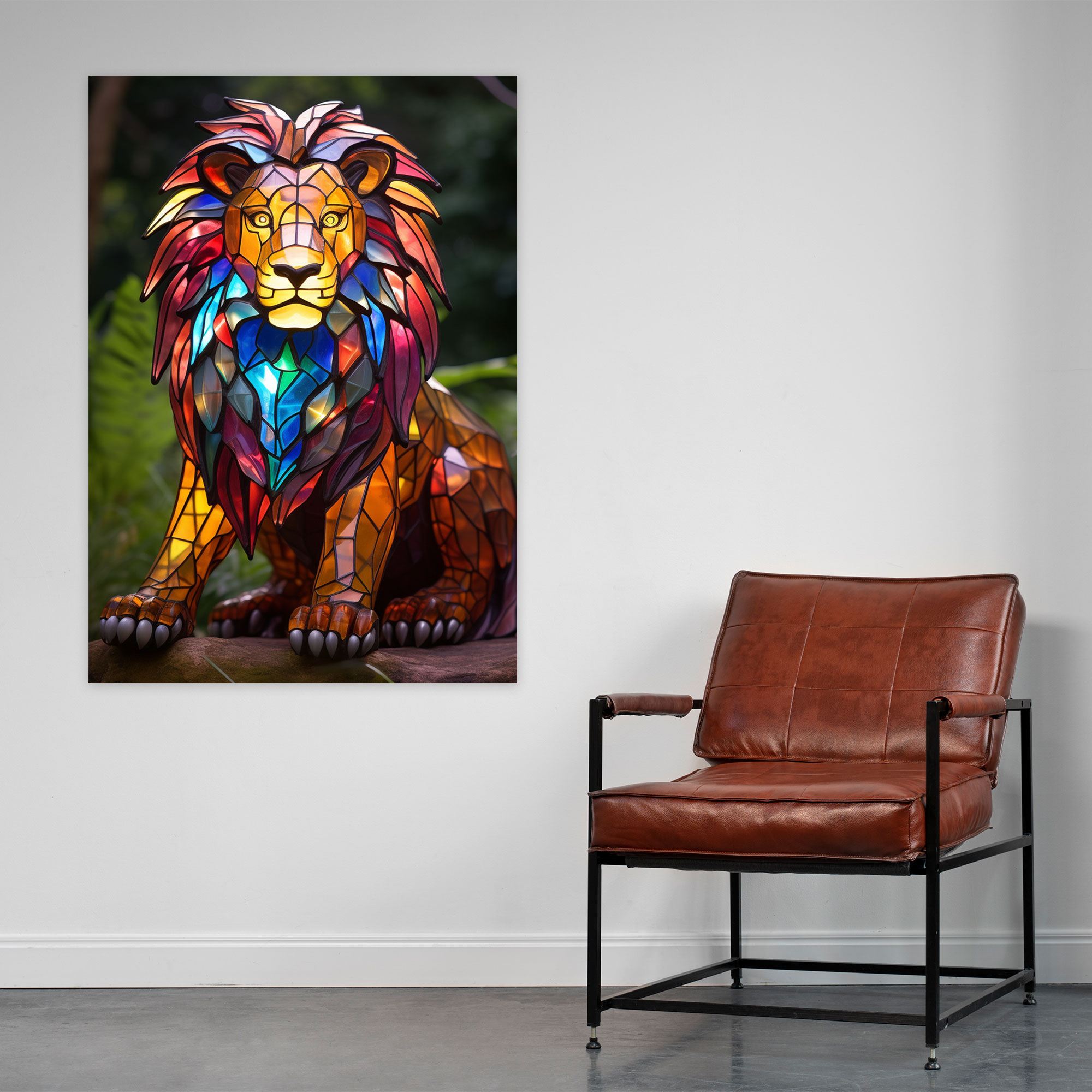 Realistic Glass Sculpture - Stained Lion King Wall Decor - Realistic Glass Sculpture, Canvas Print, Stained, Wall Art