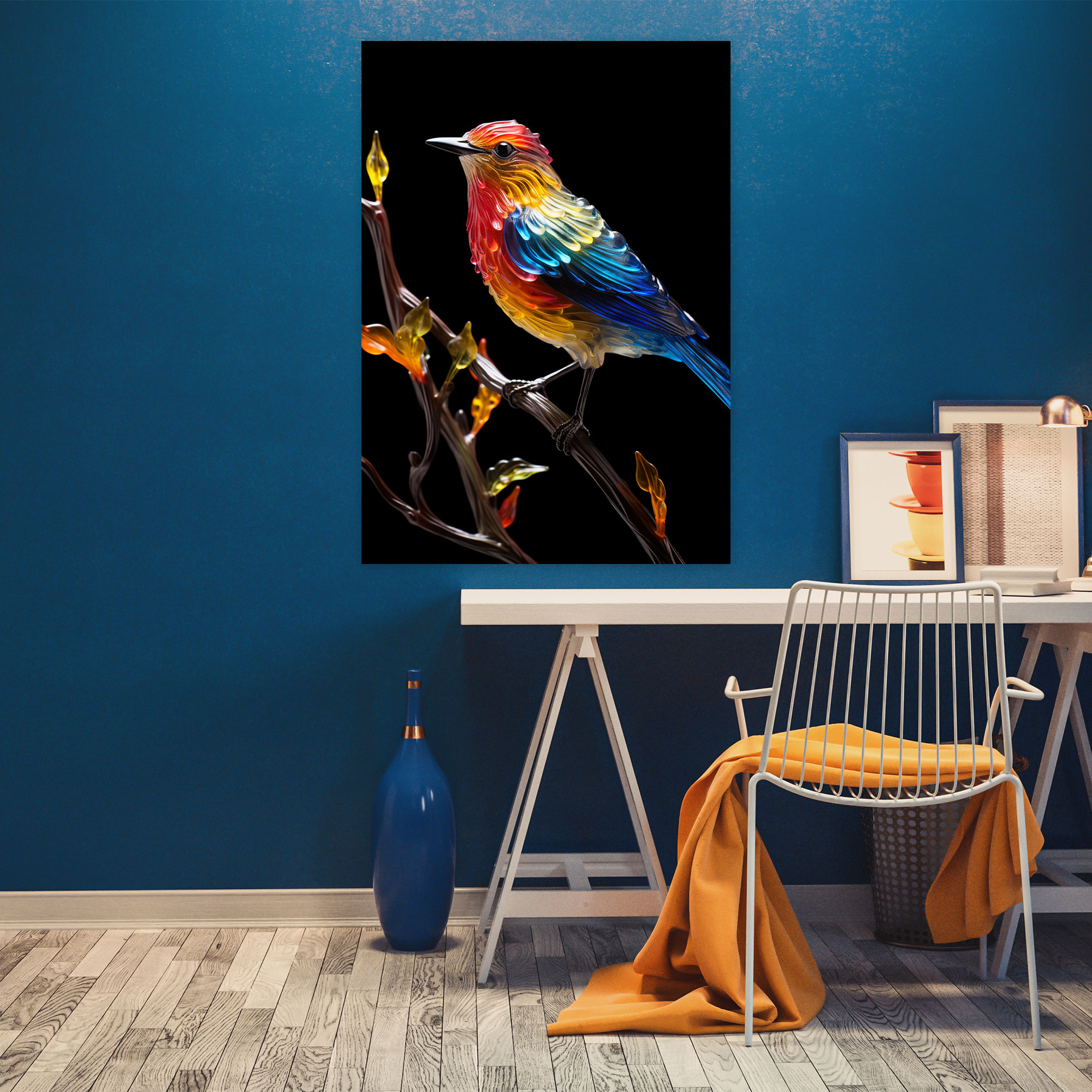 Realistic Glass Sculpture Wall Art - Realistic Glass Sculpture, Lush Branch, Realistic Glass Sculpture, Bird