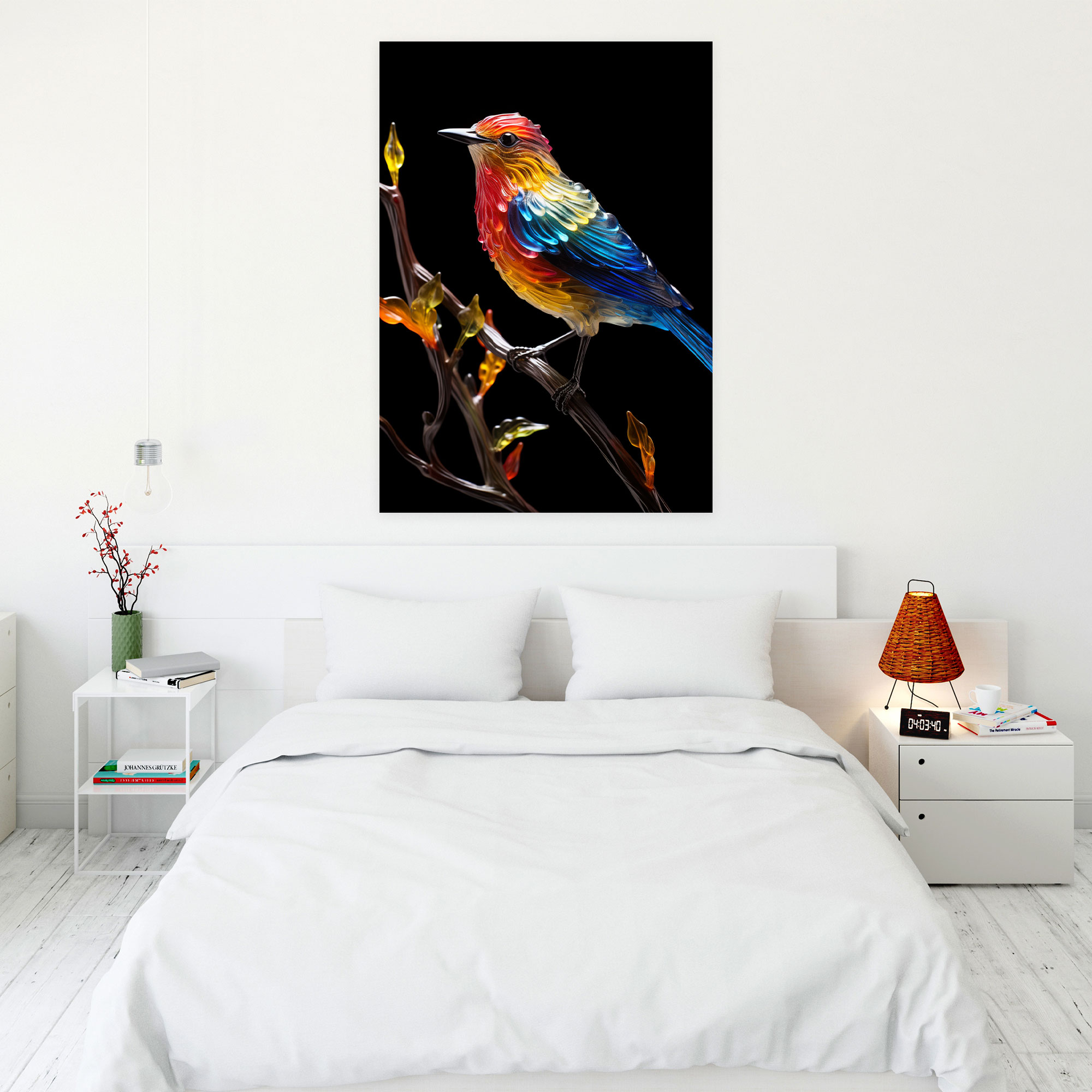 Realistic Glass Sculpture Wall Art - Realistic Glass Sculpture, Lush Branch, Realistic Glass Sculpture, Bird