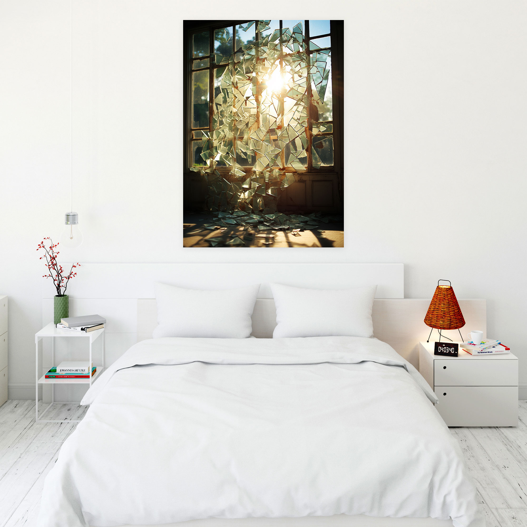 Realistic Glass Sculpture Canvas Wall Art - Realistic Glass Sculpture, Glass Window, Reflections, Canvas Wall Art