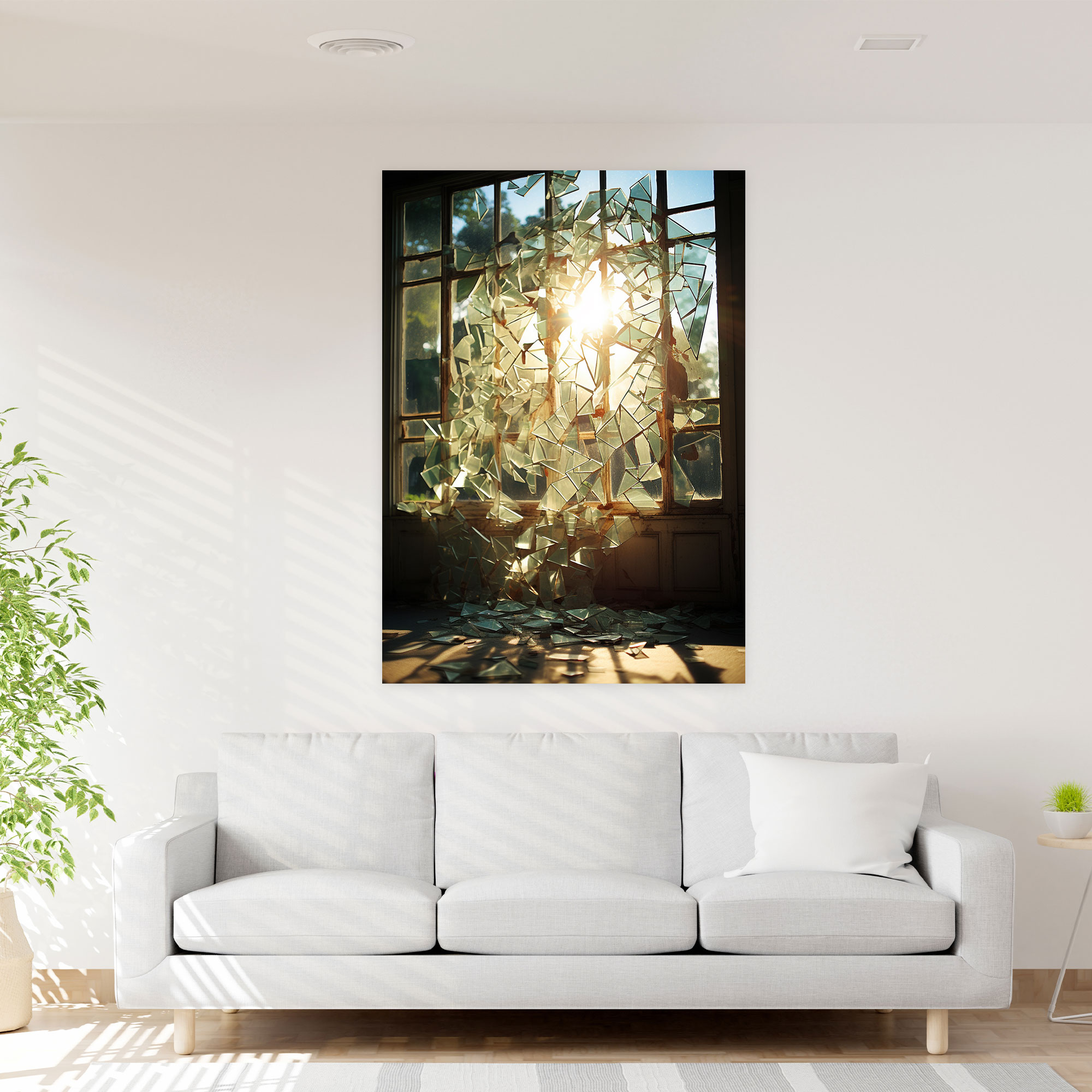 Realistic Glass Sculpture Canvas Wall Art - Realistic Glass Sculpture, Glass Window, Reflections, Canvas Wall Art