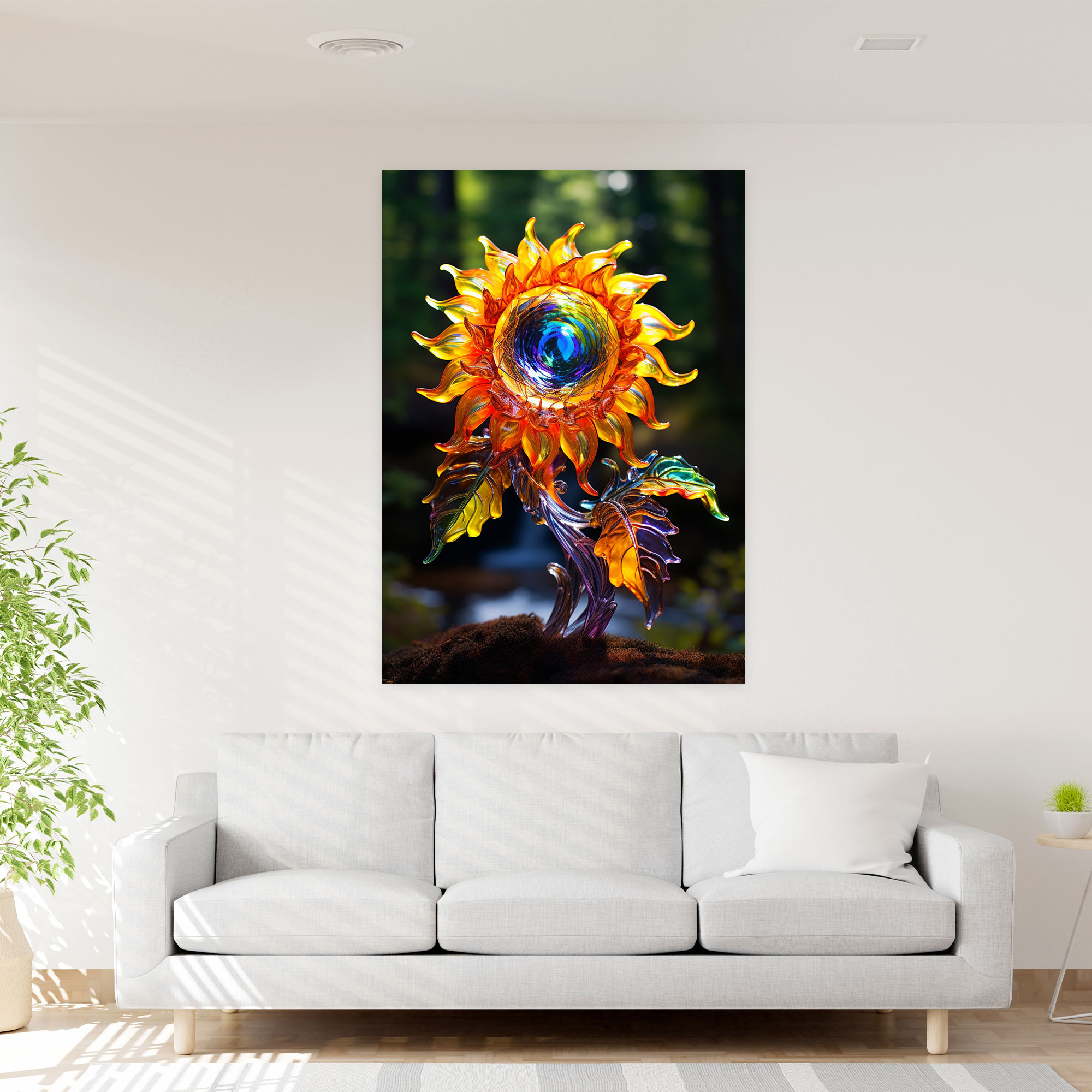 Realistic Glass Sculpture Wall Art Canvas Print - Realistic Glass Sculpture, Sunflower, Vibrant Colors, Canvas Print