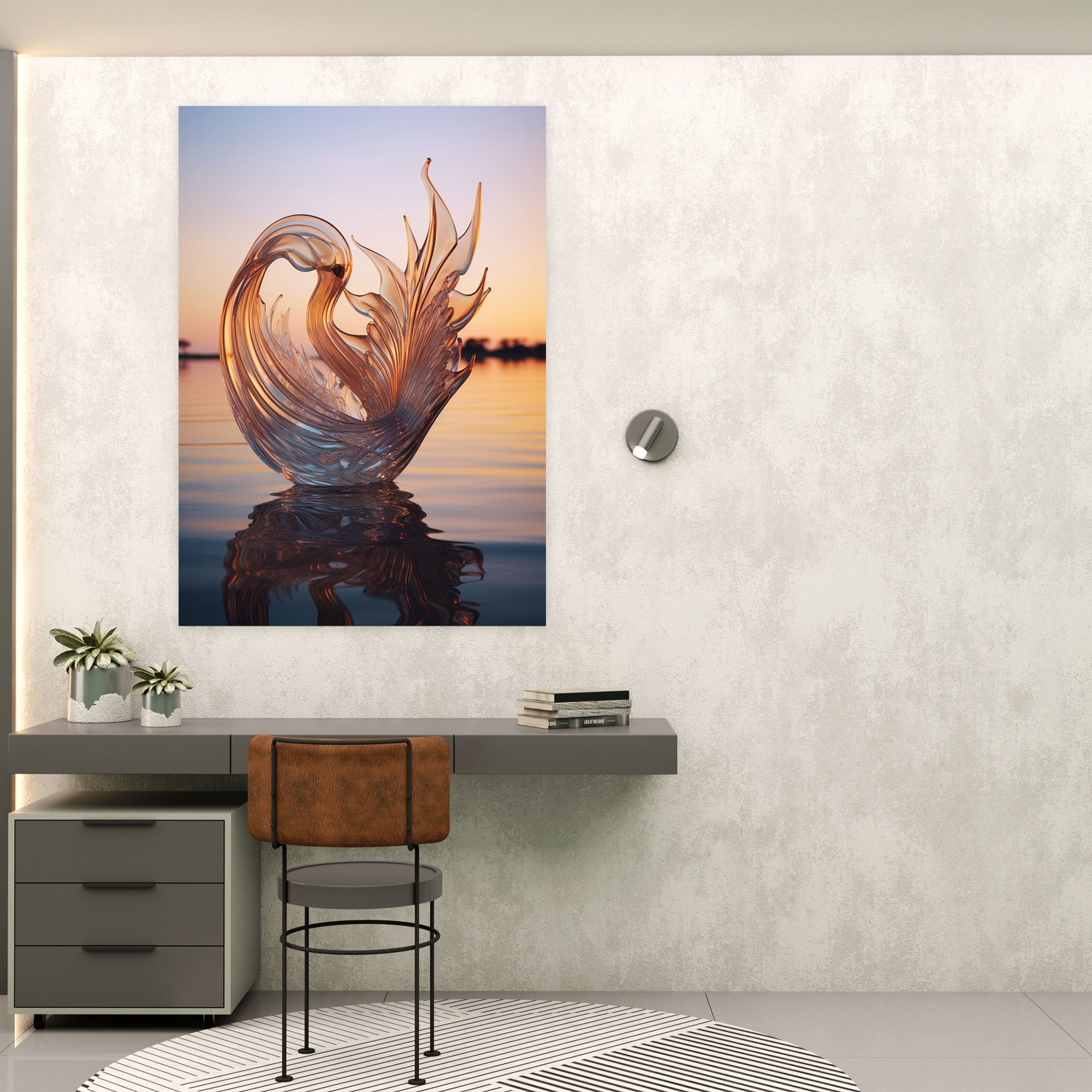 Realistic Glass Sculpture Wall Art - Realistic Glass Sculpture, Graceful, Sunset, Swan