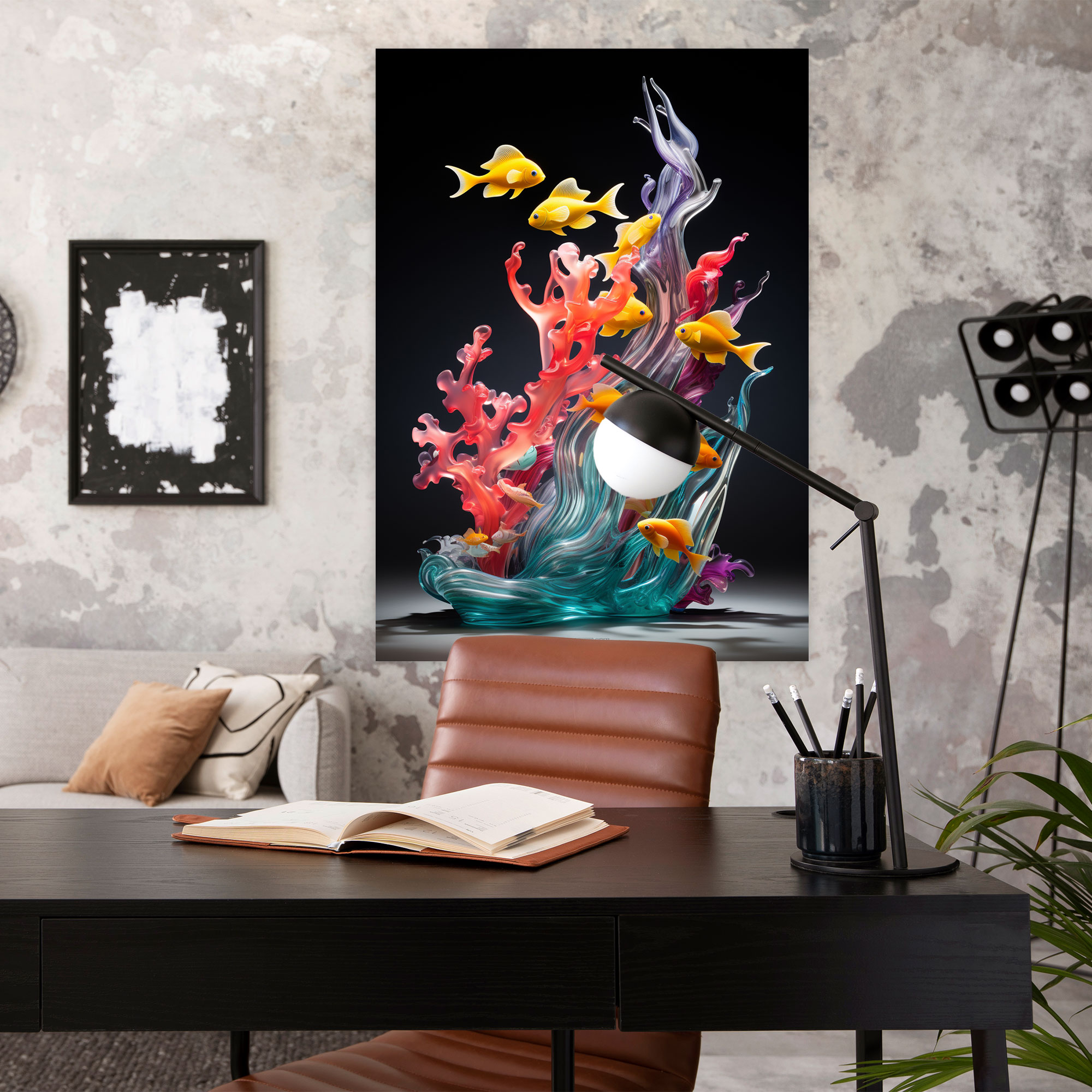 Realistic Glass Sculpture Canvas Print - Realistic Glass Sculpture, Canvas Print, Vibrant Corals, Home Decoration
