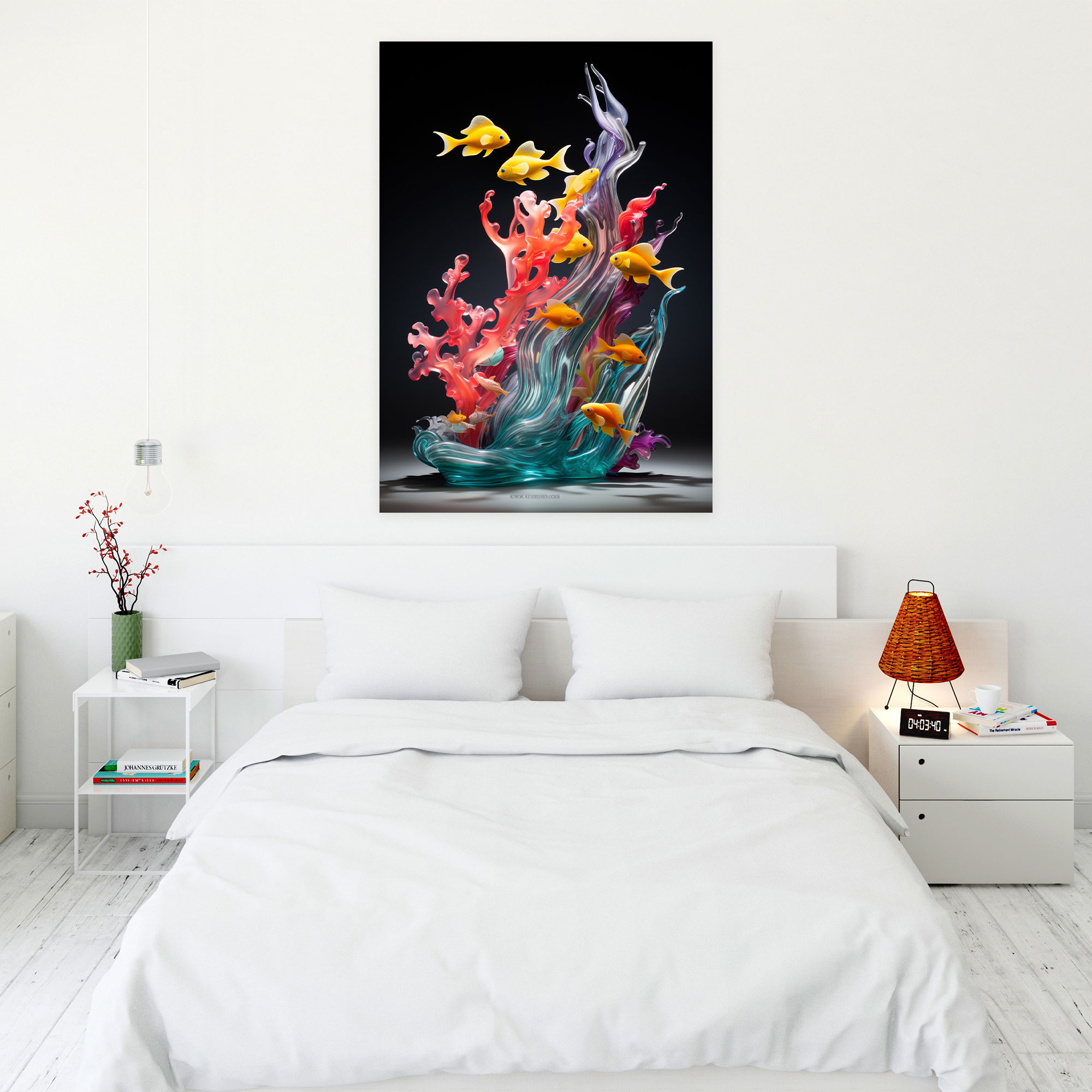 Realistic Glass Sculpture Canvas Print - Realistic Glass Sculpture, Canvas Print, Vibrant Corals, Home Decoration