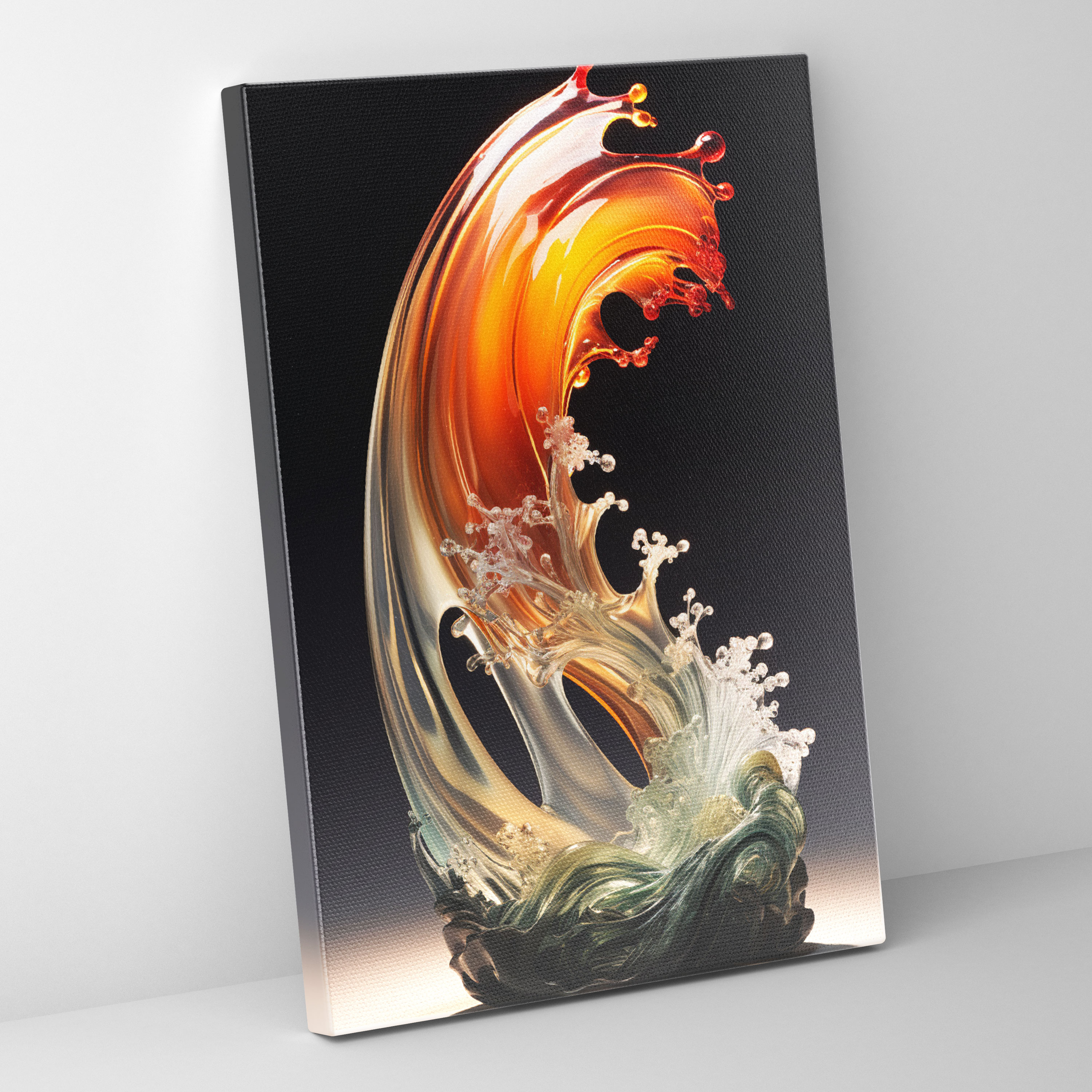 Realistic Glass Sculpture Canvas Print - Realistic Glass Sculpture, Canvas, Crashing Waves, Beautiful Sunset