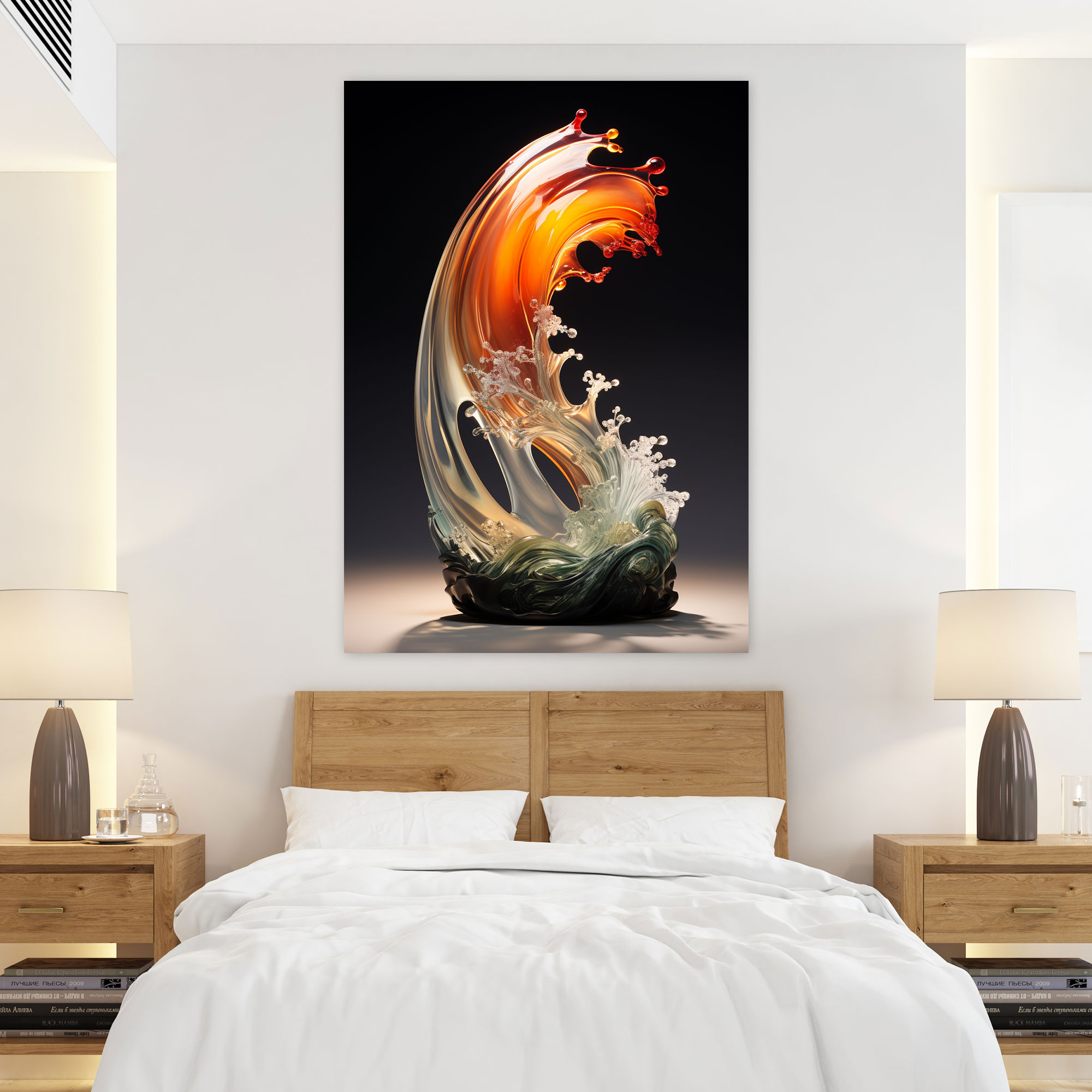 Realistic Glass Sculpture Canvas Print - Realistic Glass Sculpture, Canvas, Crashing Waves, Beautiful Sunset