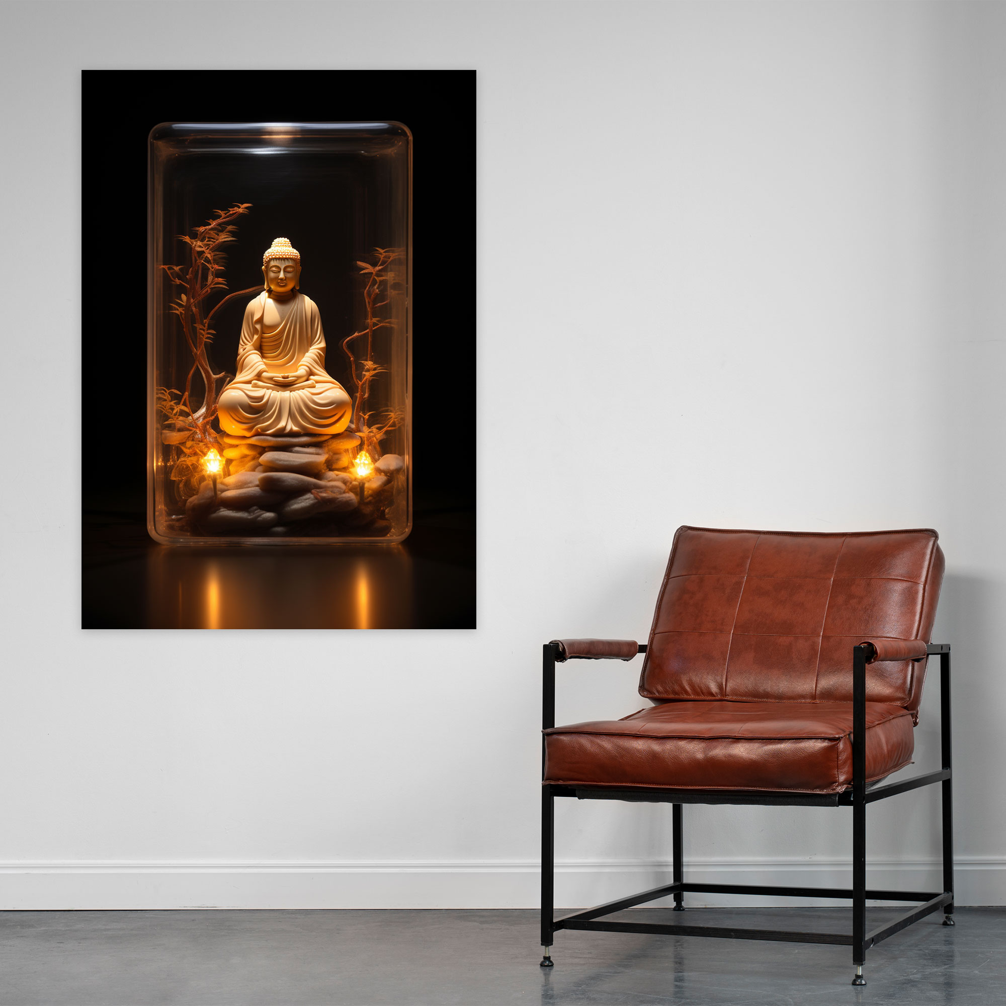 Realistic Glass Sculpture Canvas Print - Realistic Glass Sculpture, Serene Buddha Surrounded By Soft Candlelight, Wall Art, Canvas