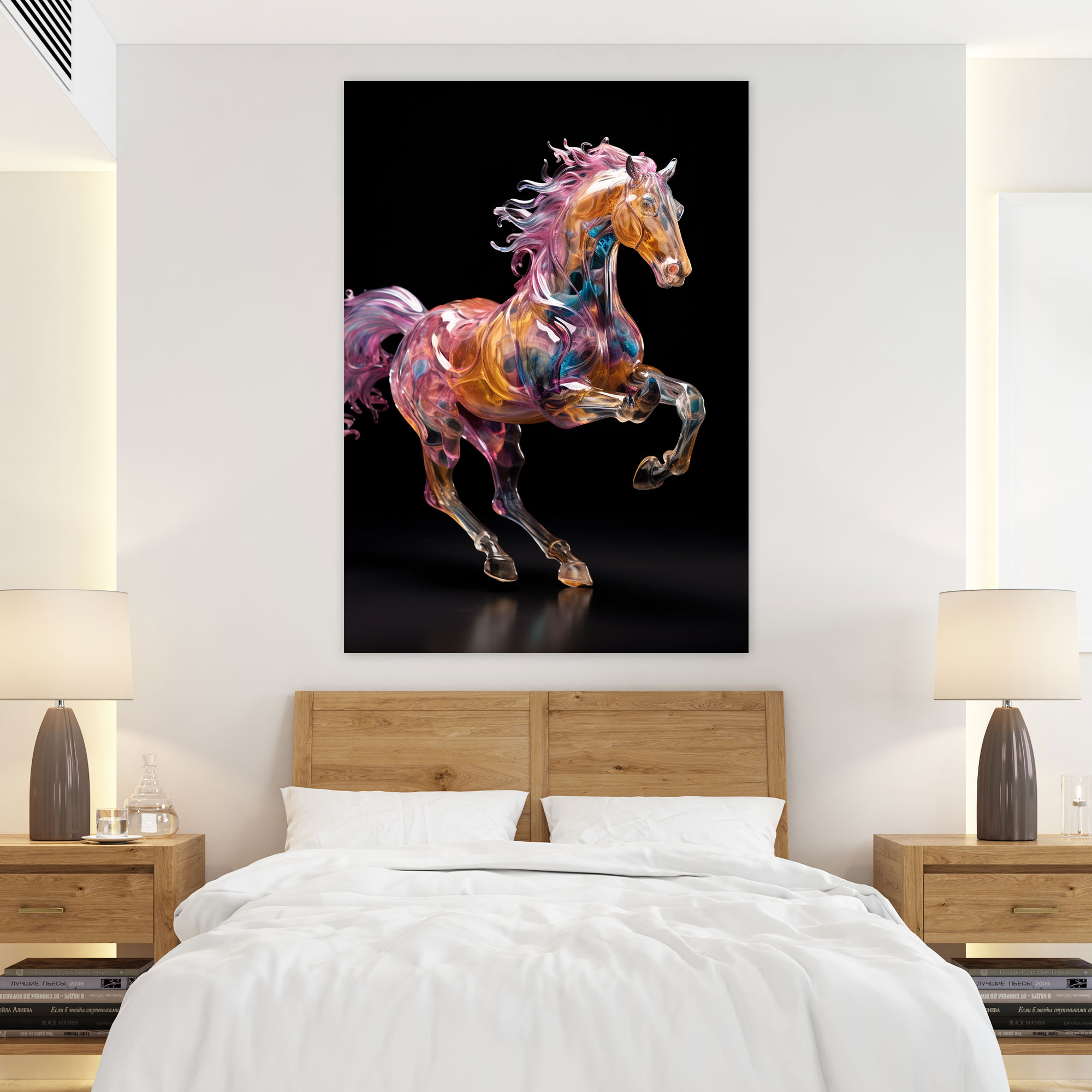 Realistic Glass Sculpture Wall Art - Realistic Glass Sculpture, Majestic Horse Galloping Through Open Field, Wall Art, Canvas