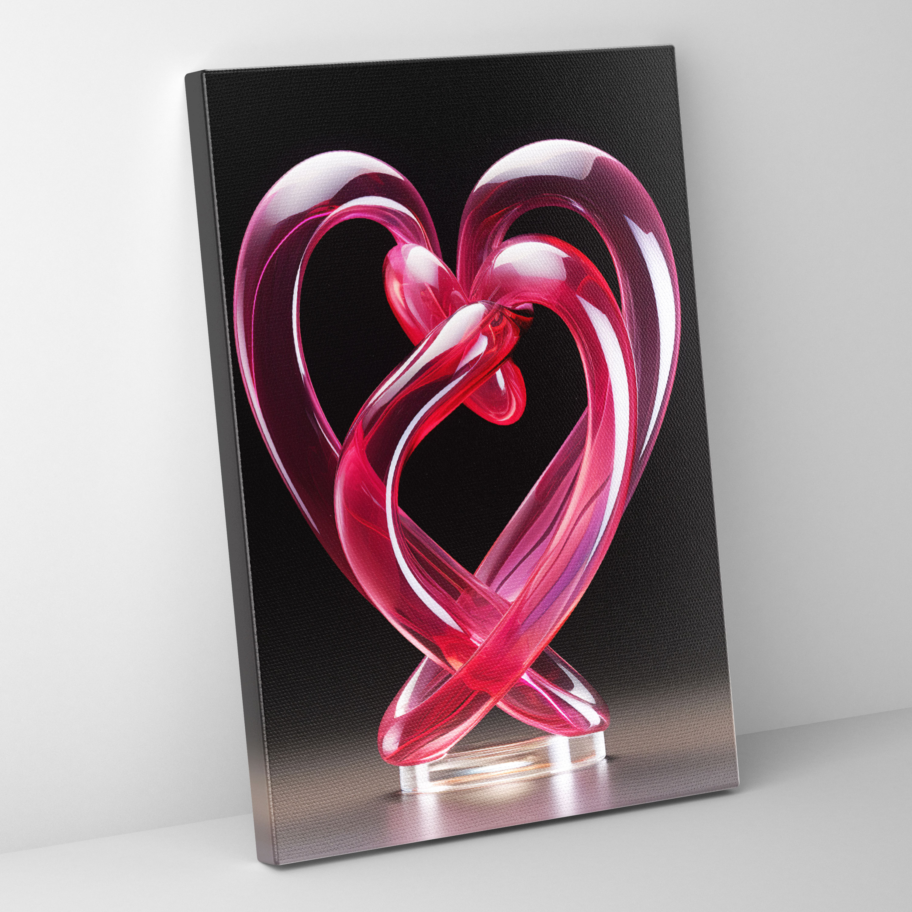 Realistic Glass Sculpture Wall Decoration - Realistic Glass Sculpture, Wall Decoration, Pair Of Interlocked Hearts, Canvas