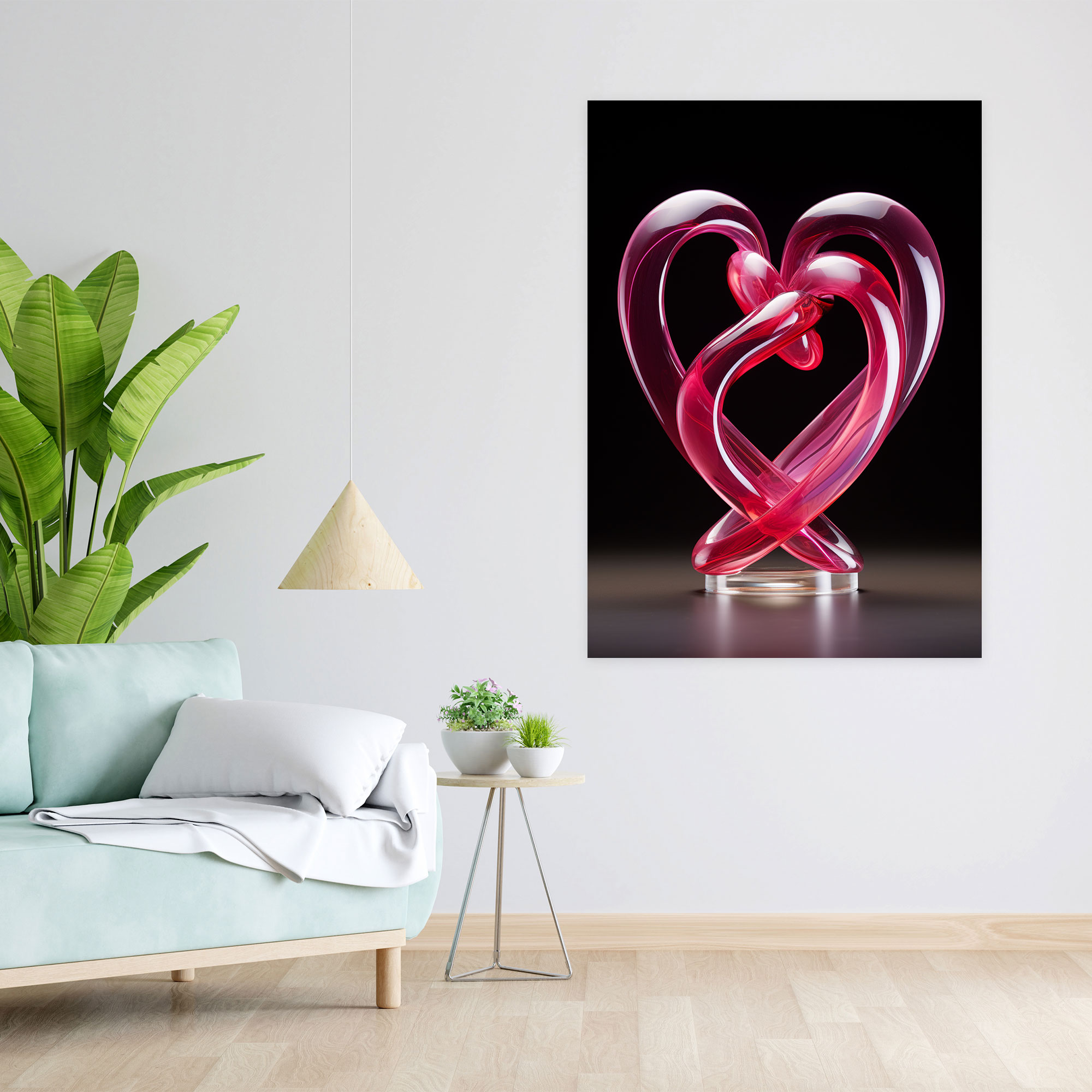 Realistic Glass Sculpture Wall Decoration - Realistic Glass Sculpture, Wall Decoration, Pair Of Interlocked Hearts, Canvas