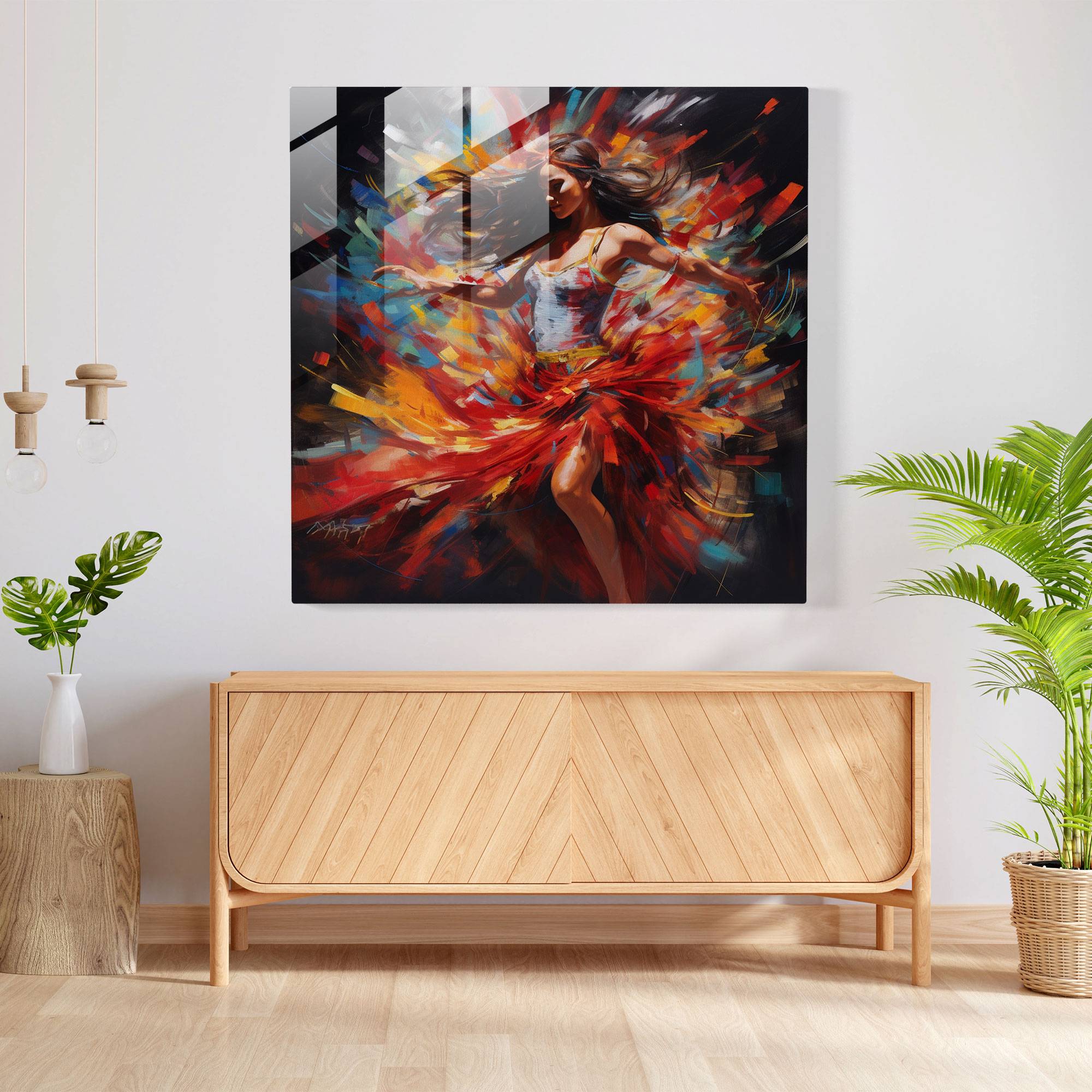 Red Indian Dancer Glass Print - Red Indian, Vibrant, Glass Print, Wall Decoration