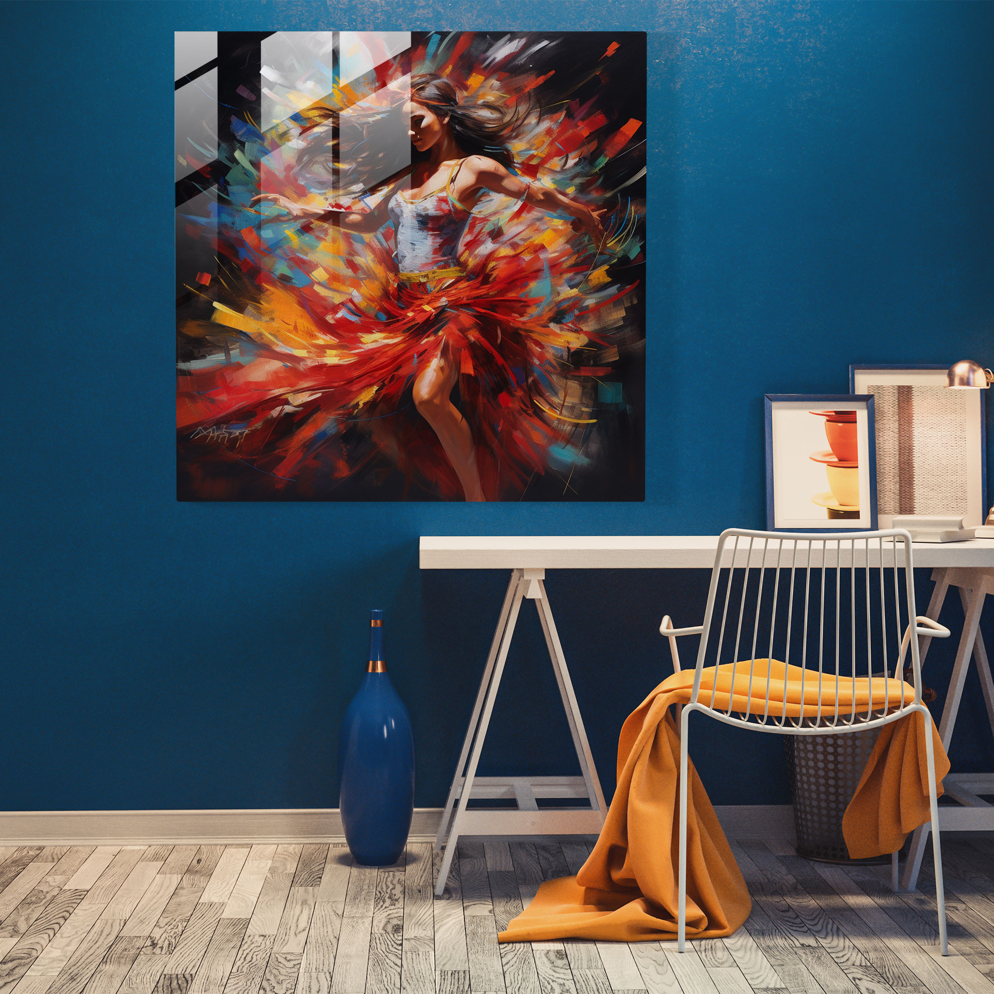 Red Indian Dancer Glass Print - Red Indian, Vibrant, Glass Print, Wall Decoration