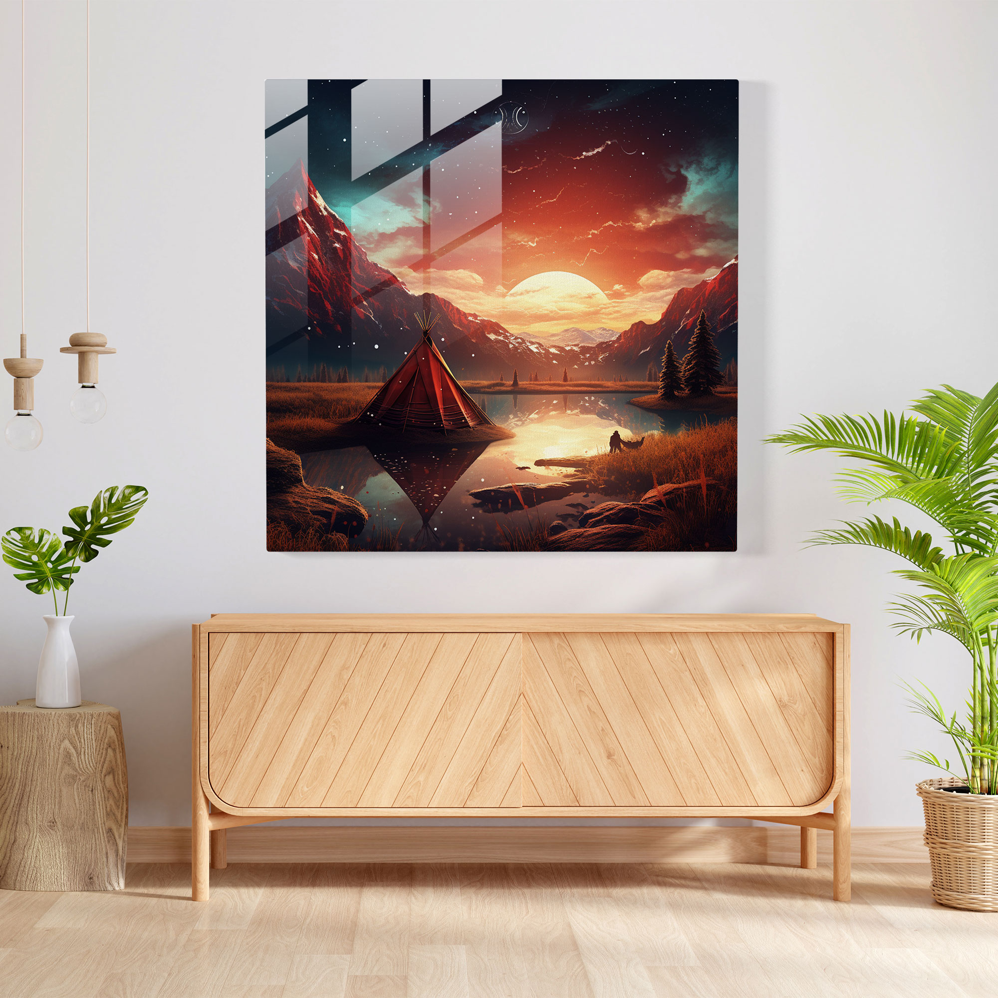 Red Indian Landscape Glass Print - Red Indian, Glass Art, Glass Wall Art, Red Indian