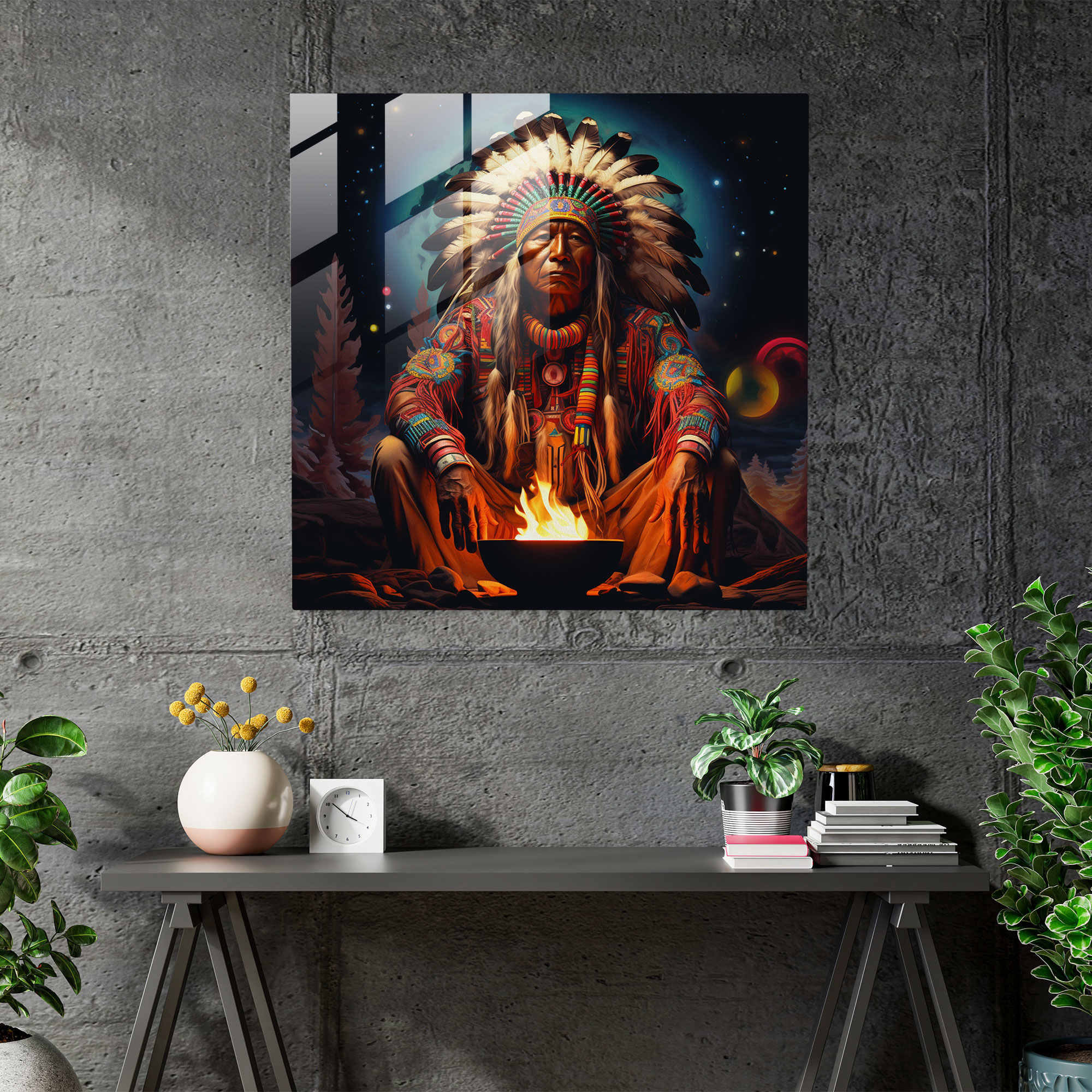 Red Indian Glass Print - Red Indian, Modern Art, Glass Art, Red Indian