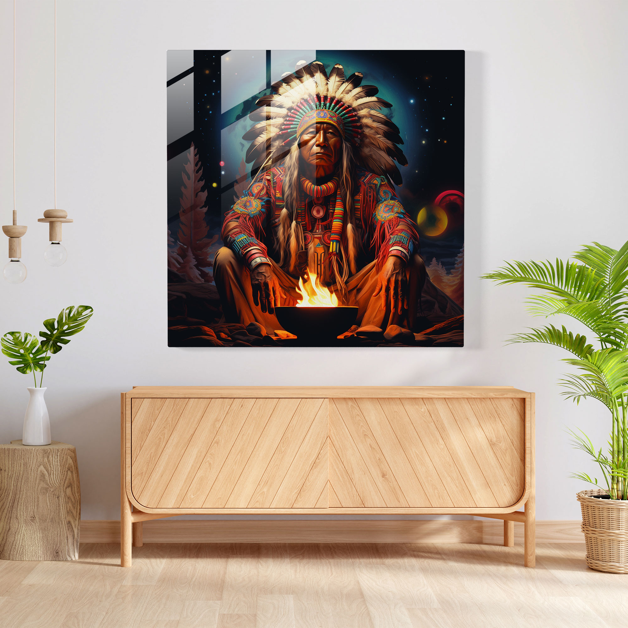 Red Indian Glass Print - Red Indian, Modern Art, Glass Art, Red Indian