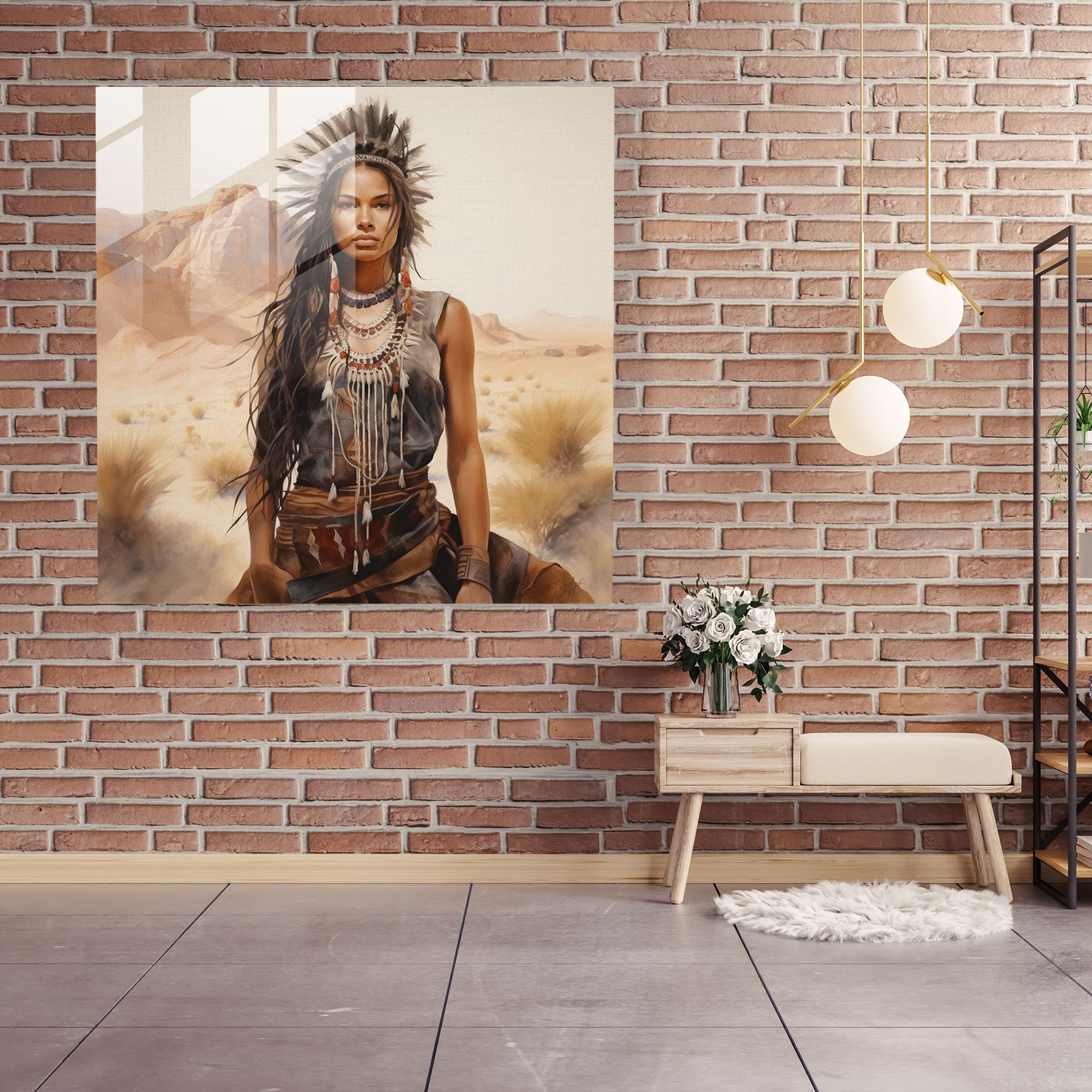 Red Indian Glass Print - Red Indian, Native American Woman, Glass Art, Home Decoration