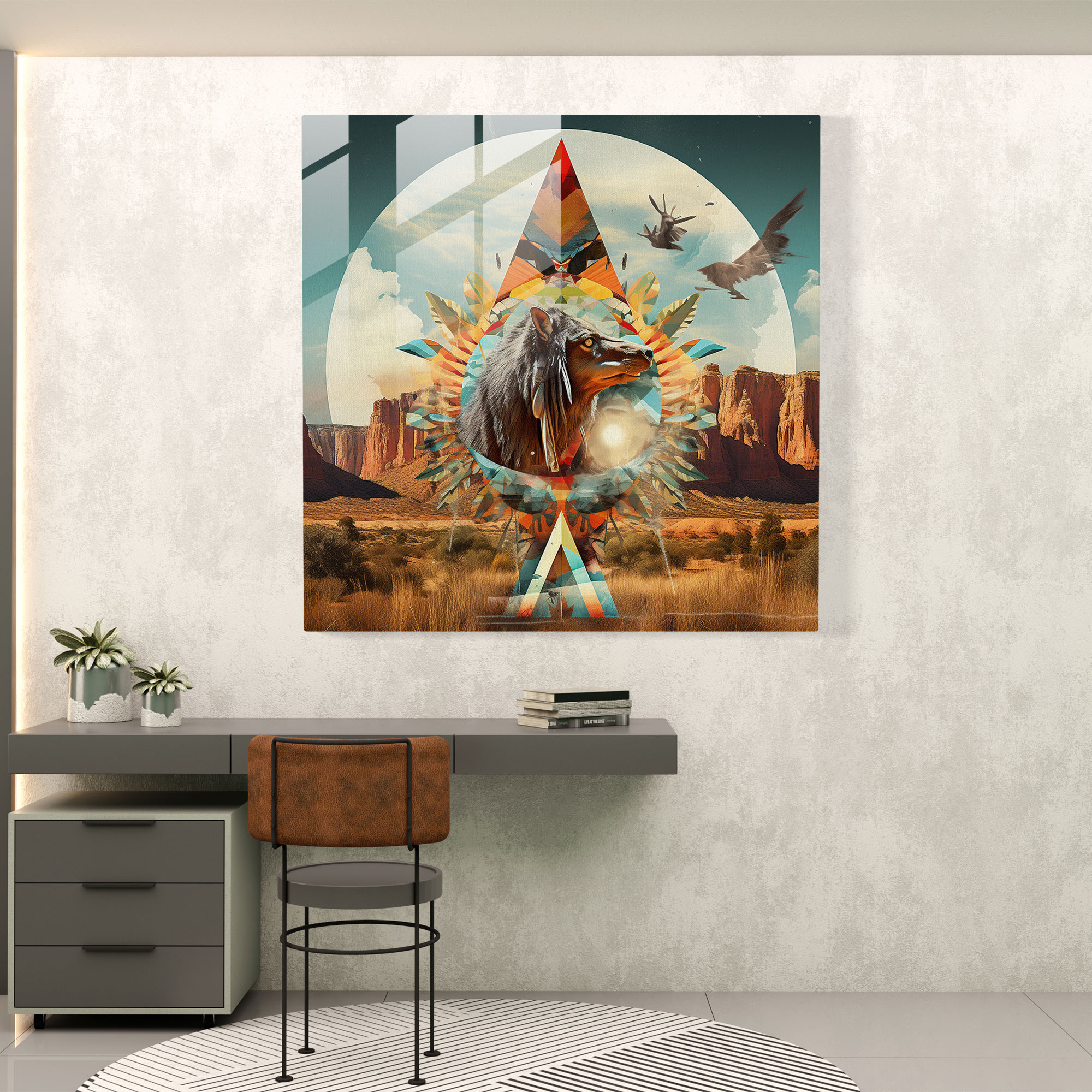 Red Indian Glass Print - Red Indian, Red Indian, Modern Art, Glass Art