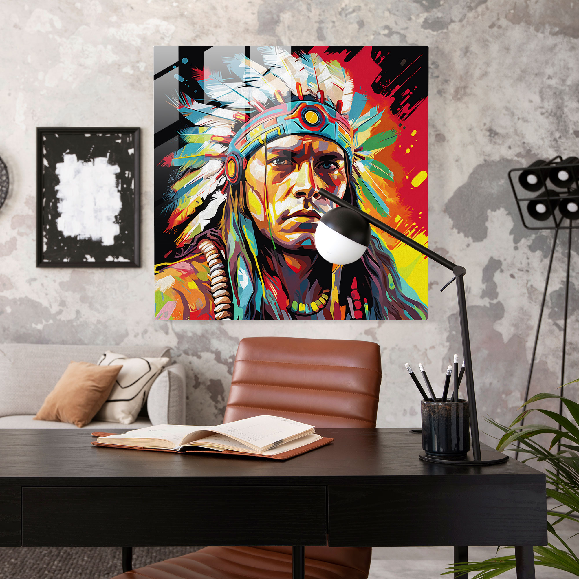 Red Indian Glass Print - Red Indian, Confidence, Pop Art-Inspired Illustration, Red Indian