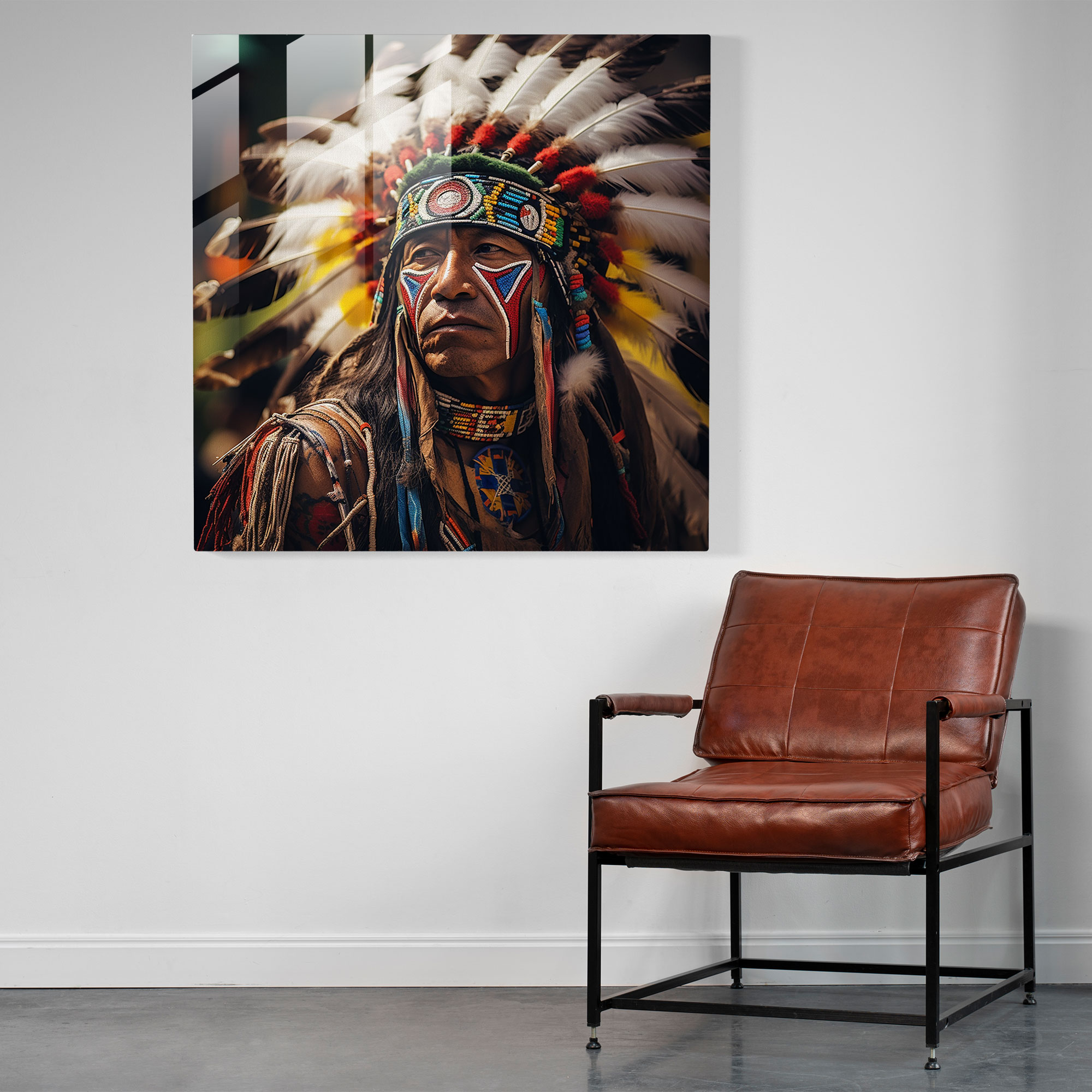 Red Indian Glass Print - Red Indian, Realistic Photography, Glass Wall Art, Joyful Spirits