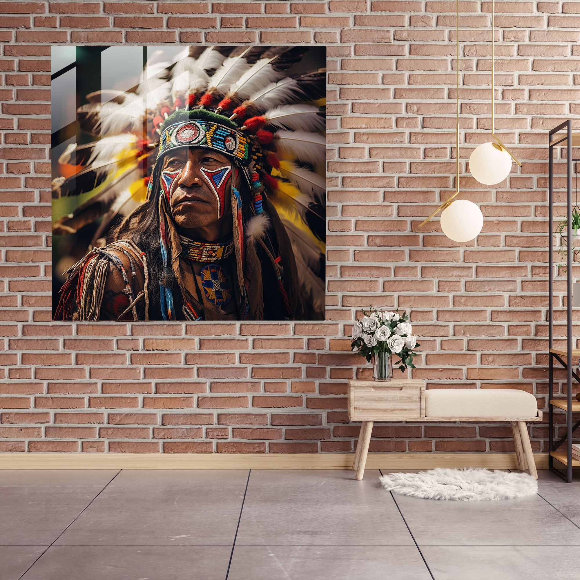 Red Indian Glass Print - Red Indian, Realistic Photography, Glass Wall Art, Joyful Spirits