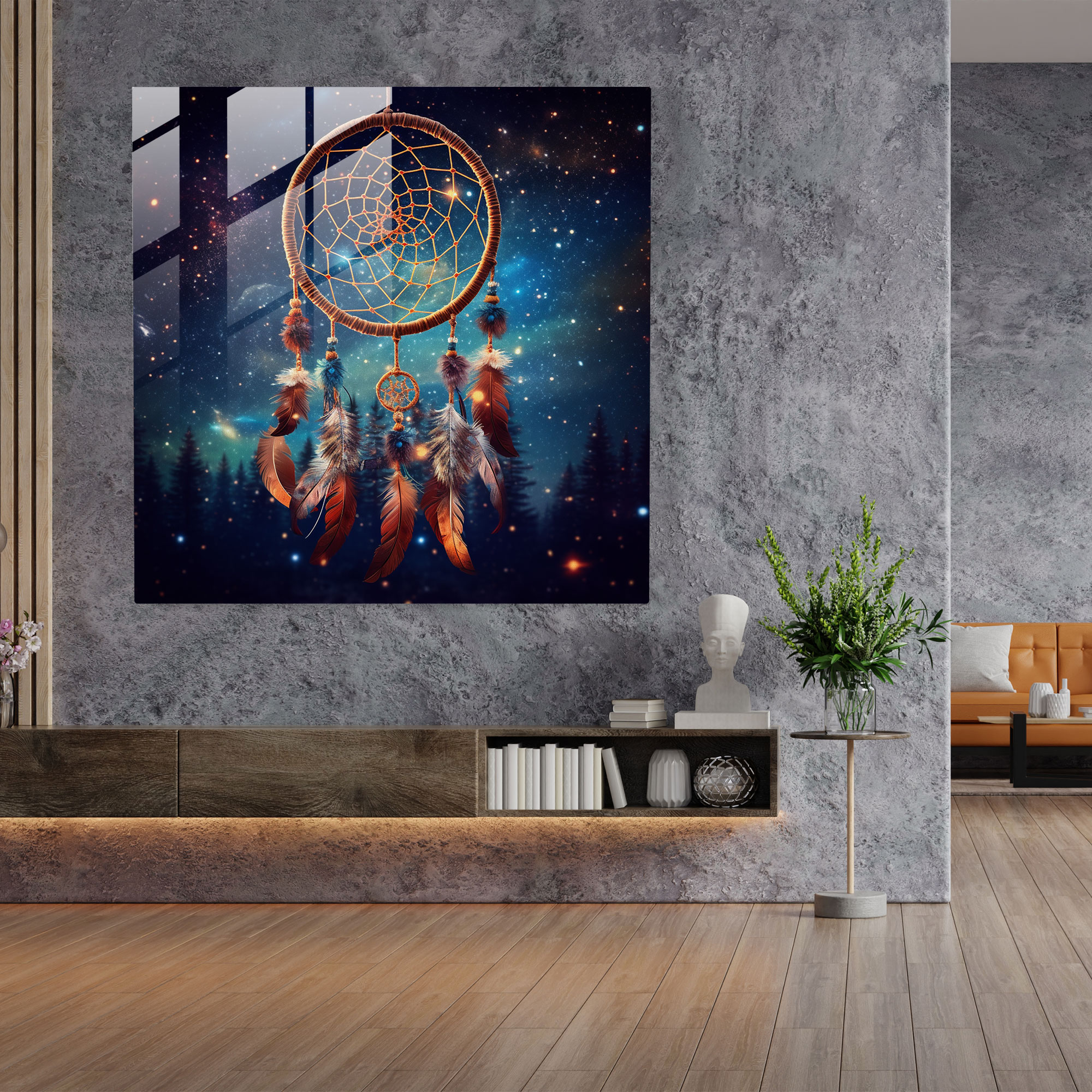 Red Indian Glass Print - Native American Dreamcatcher Night Sky - Red Indian, Red Indian, Glass Wall Art, Glass Print