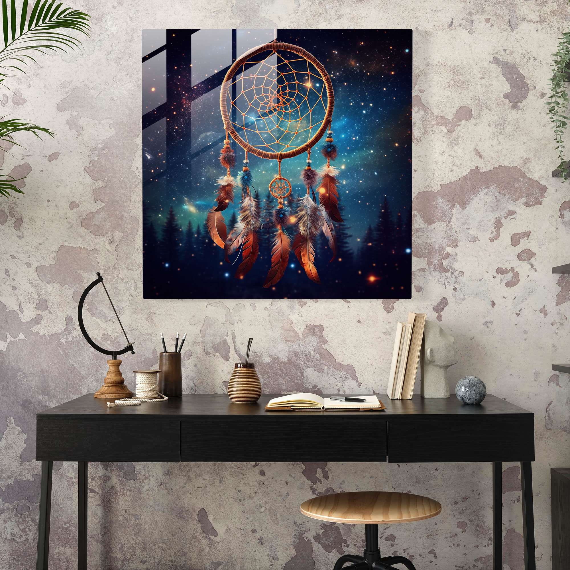 Red Indian Glass Print - Native American Dreamcatcher Night Sky - Red Indian, Red Indian, Glass Wall Art, Glass Print