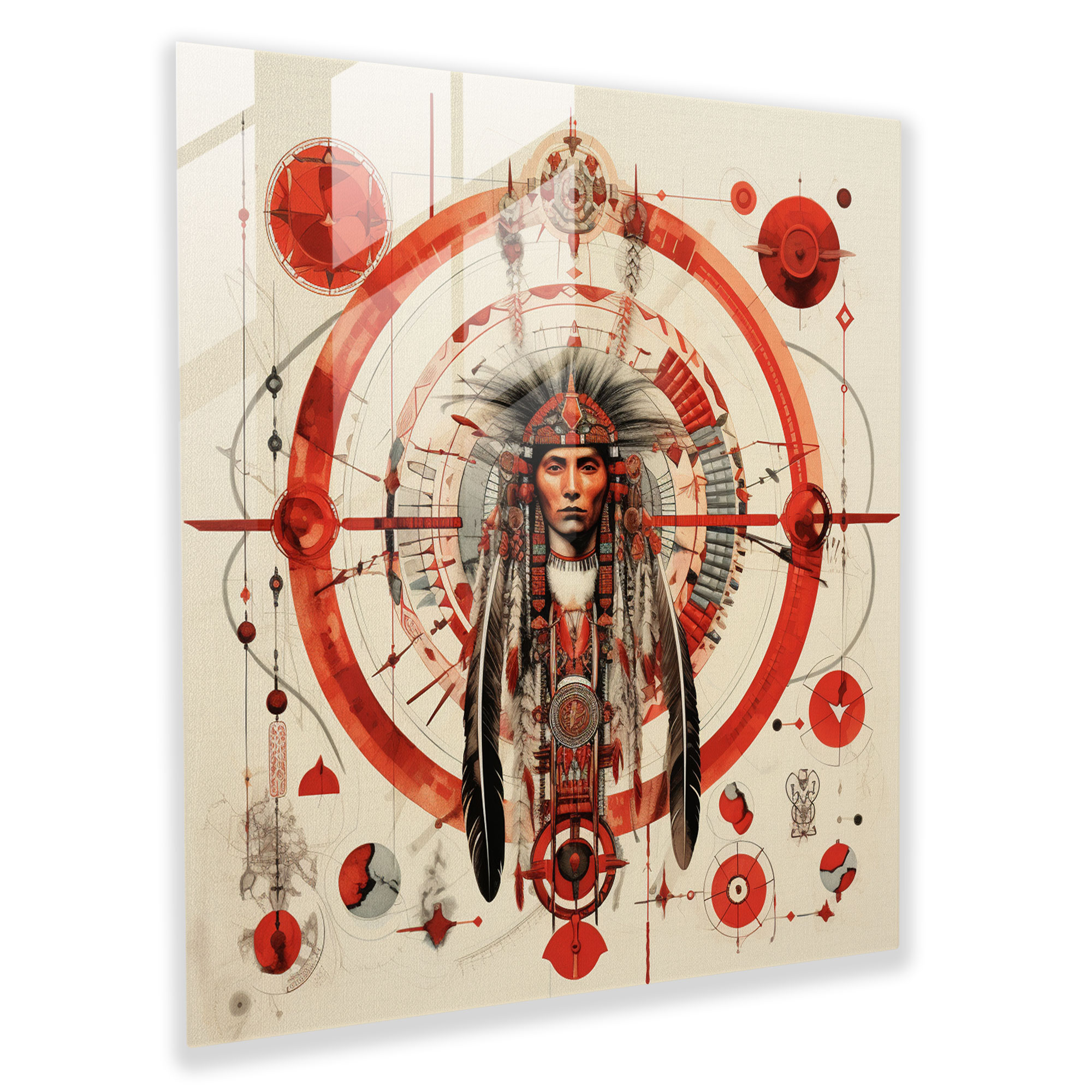 Red Indian Symbols Glass Print - Red Indian, Glass Print, Traditional Patterns, Home Decoration