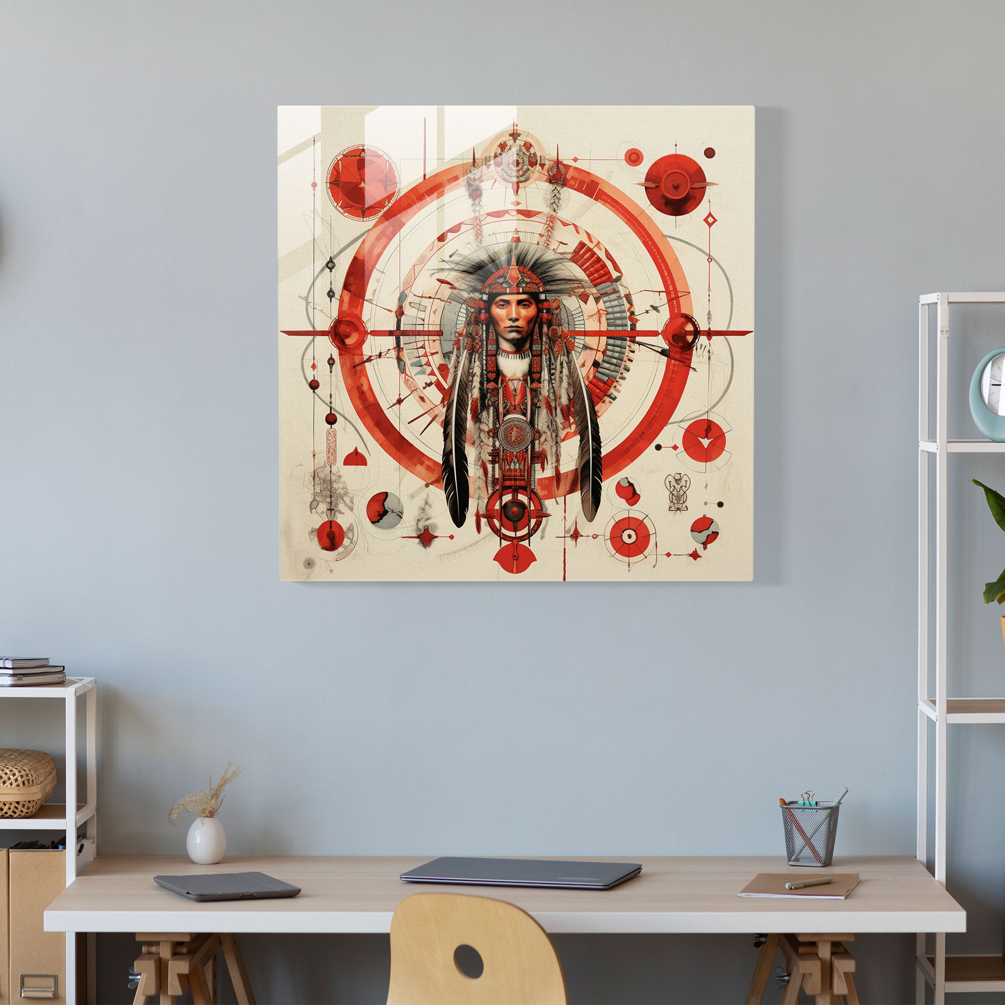 Red Indian Symbols Glass Print - Red Indian, Glass Print, Traditional Patterns, Home Decoration