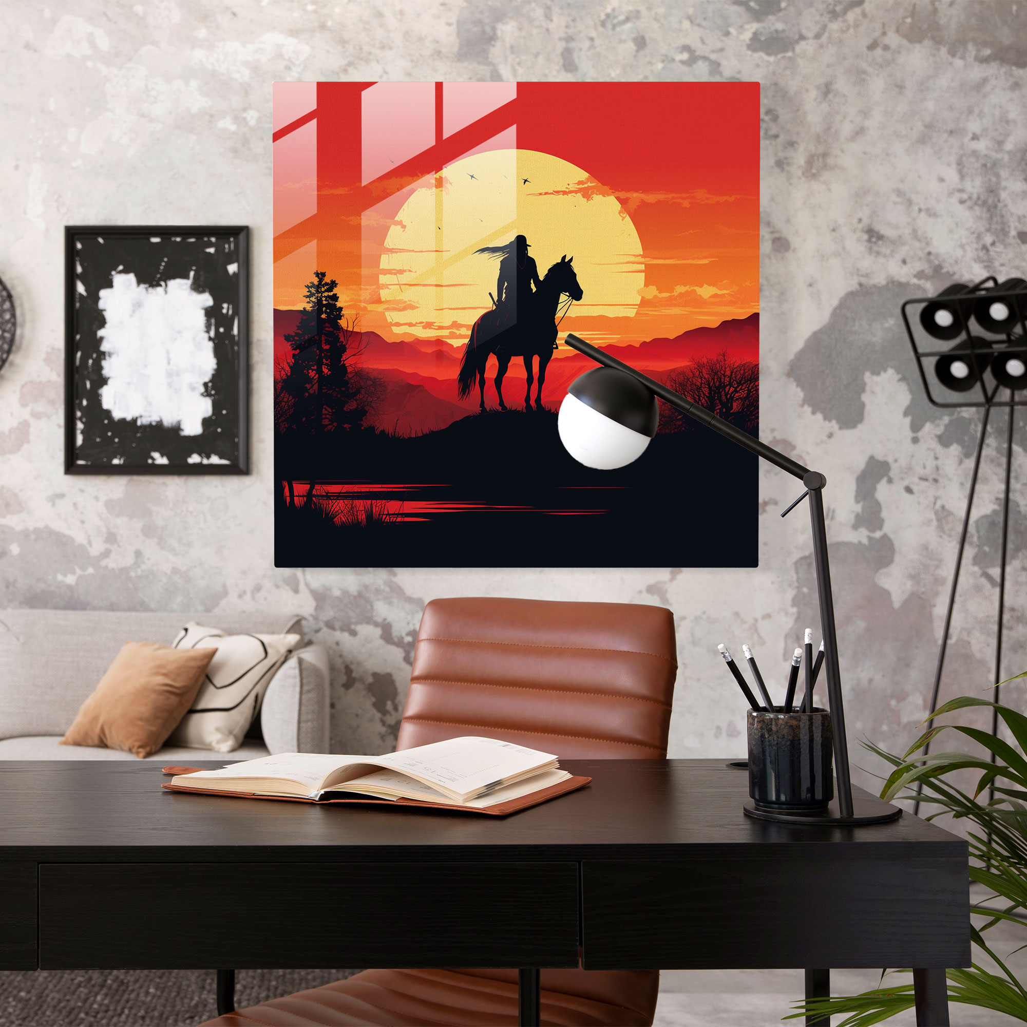 Red Indian Silhouette Glass Print - Red Indian, Glass Art, Glass Wall Art, Minimalistic Illustration