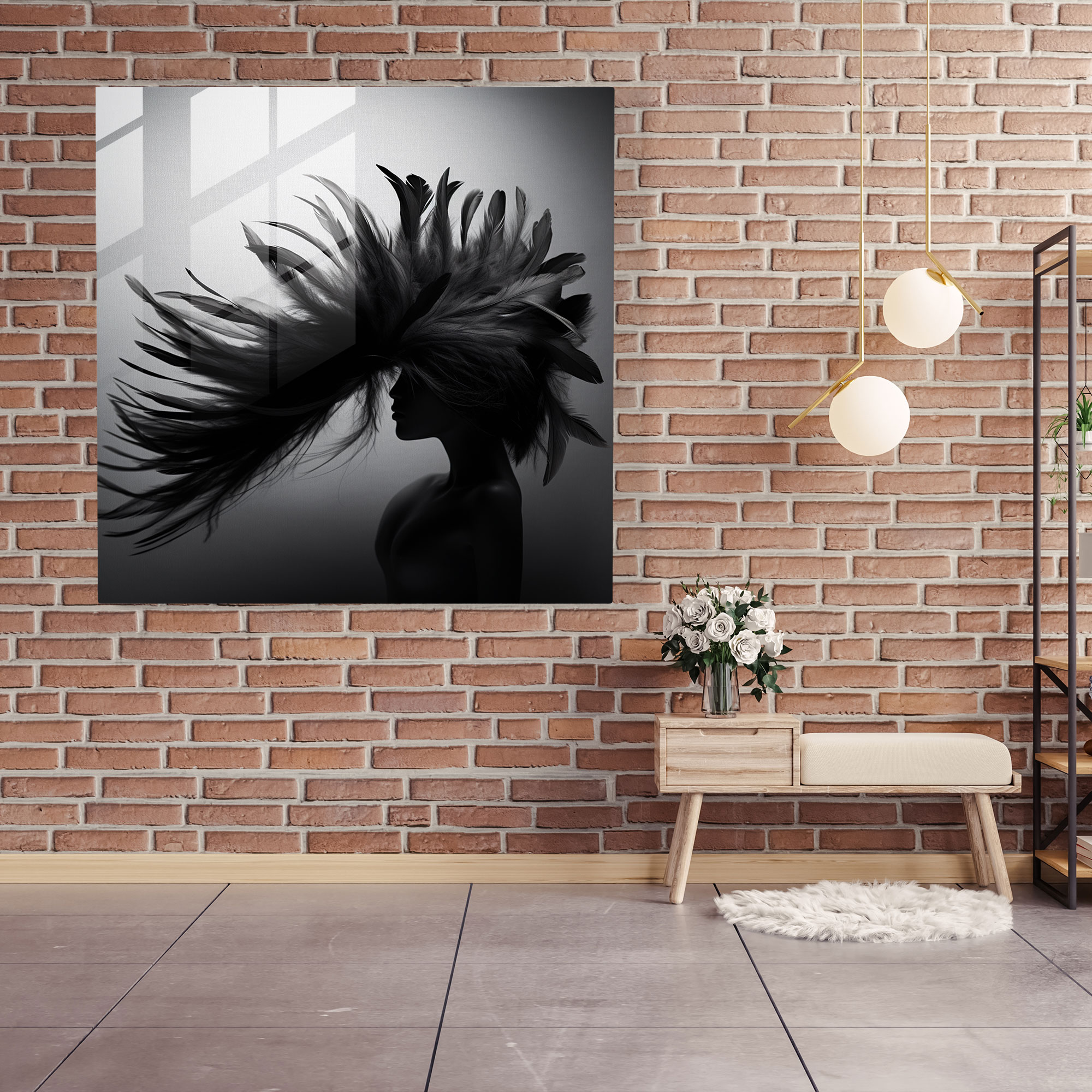 Kızılderili Tüyleri Cam Tablo - Kızılderili Duvar Dekorasyonu Cam Sanat Modern Sanat