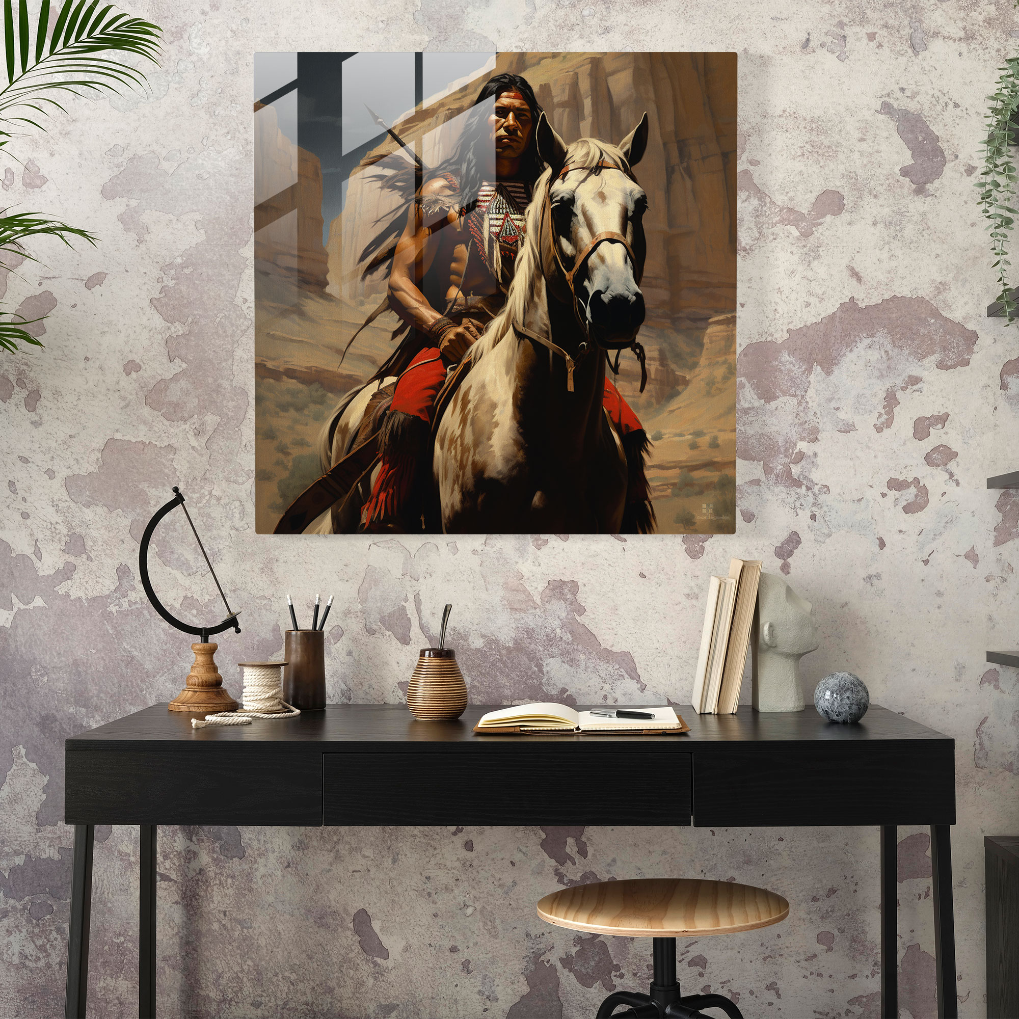 Red Indian Glass Print - Native American Warrior On Horseback - Red Indian, Glass Art, Wall Decoration, Culture