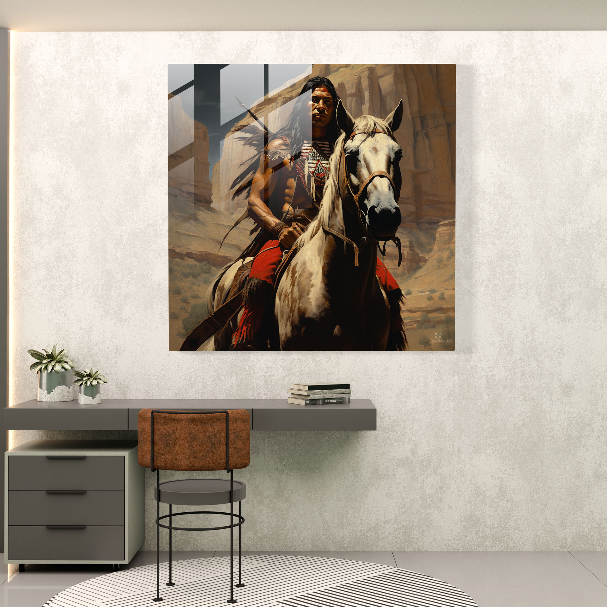 Red Indian Glass Print - Native American Warrior On Horseback - Red Indian, Glass Art, Wall Decoration, Culture