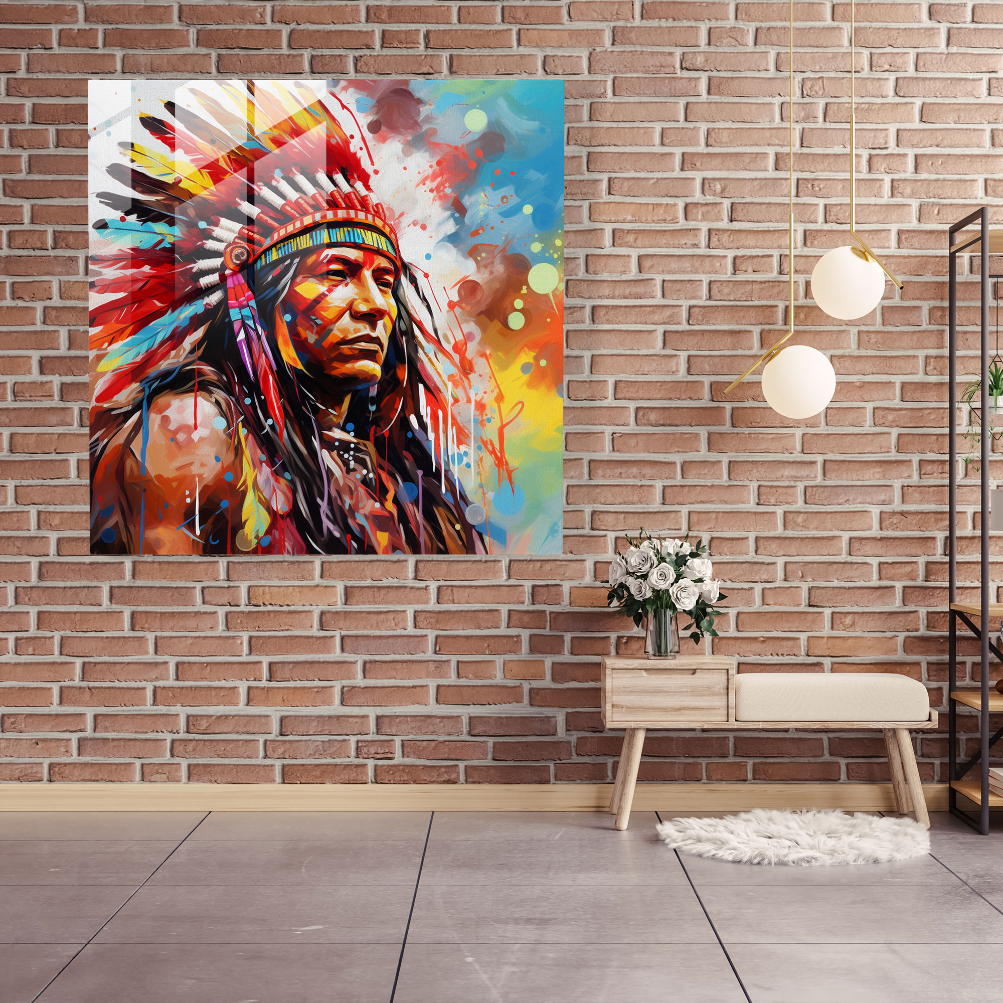 Red Indian Glass Print - Abstract Native American Celebration - Red Indian, Wall Decoration, Native American, Home Decoration
