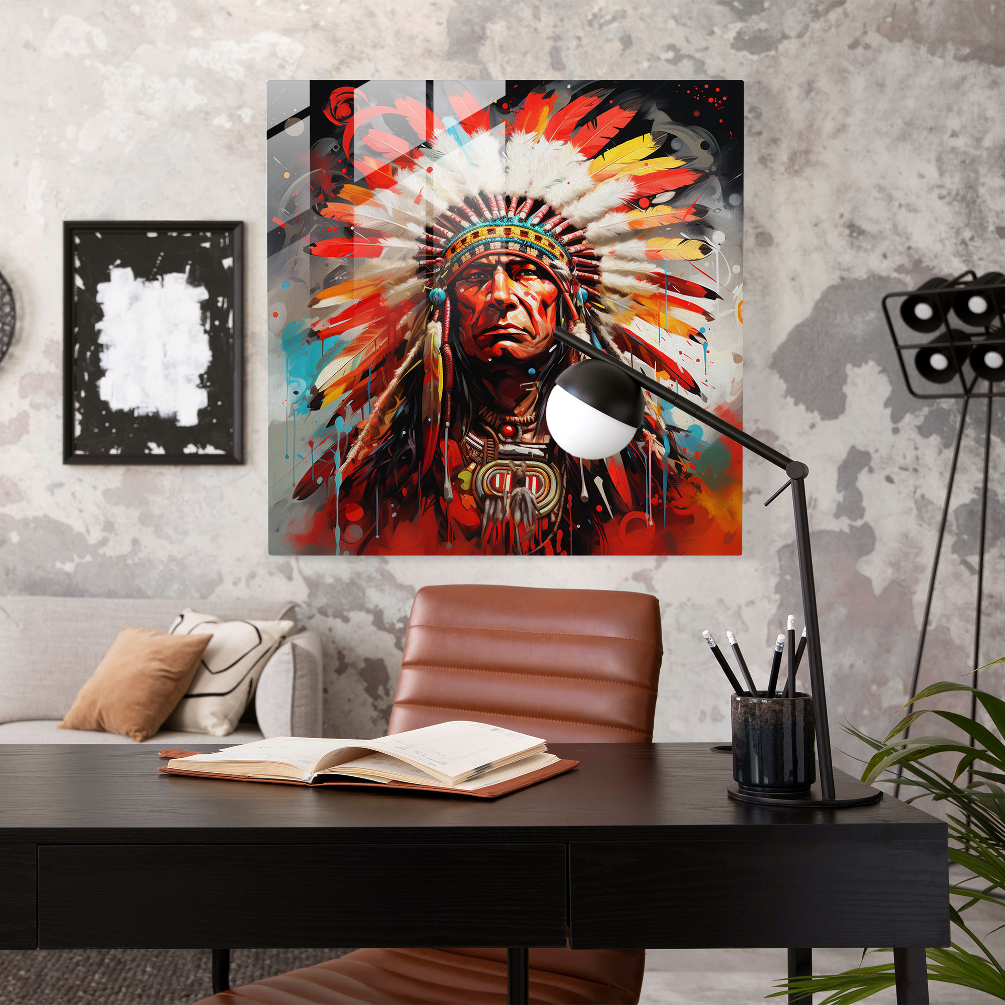 Red Indian Glass Print - Red Indian, Wall Decoration, Red Indian, Glass Art