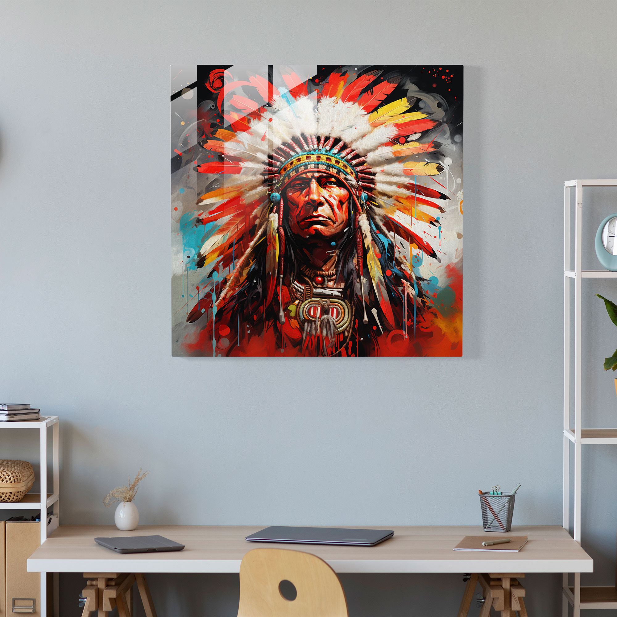 Red Indian Glass Print - Red Indian, Wall Decoration, Red Indian, Glass Art