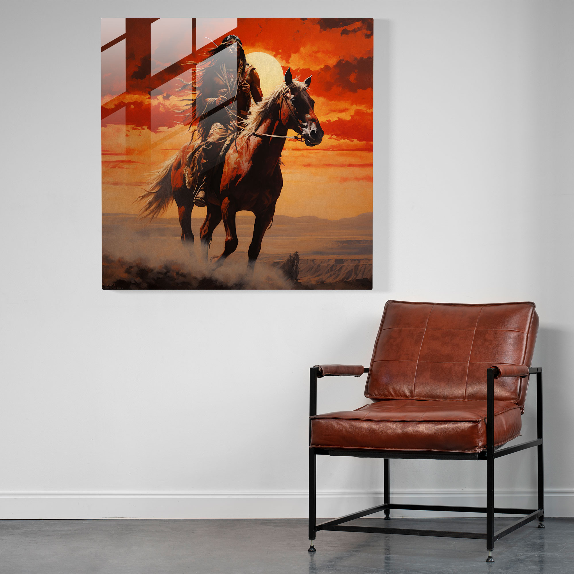 Red Indian Horse Glass Print - Red Indian, Modern Art, Horse, Glass Wall Art