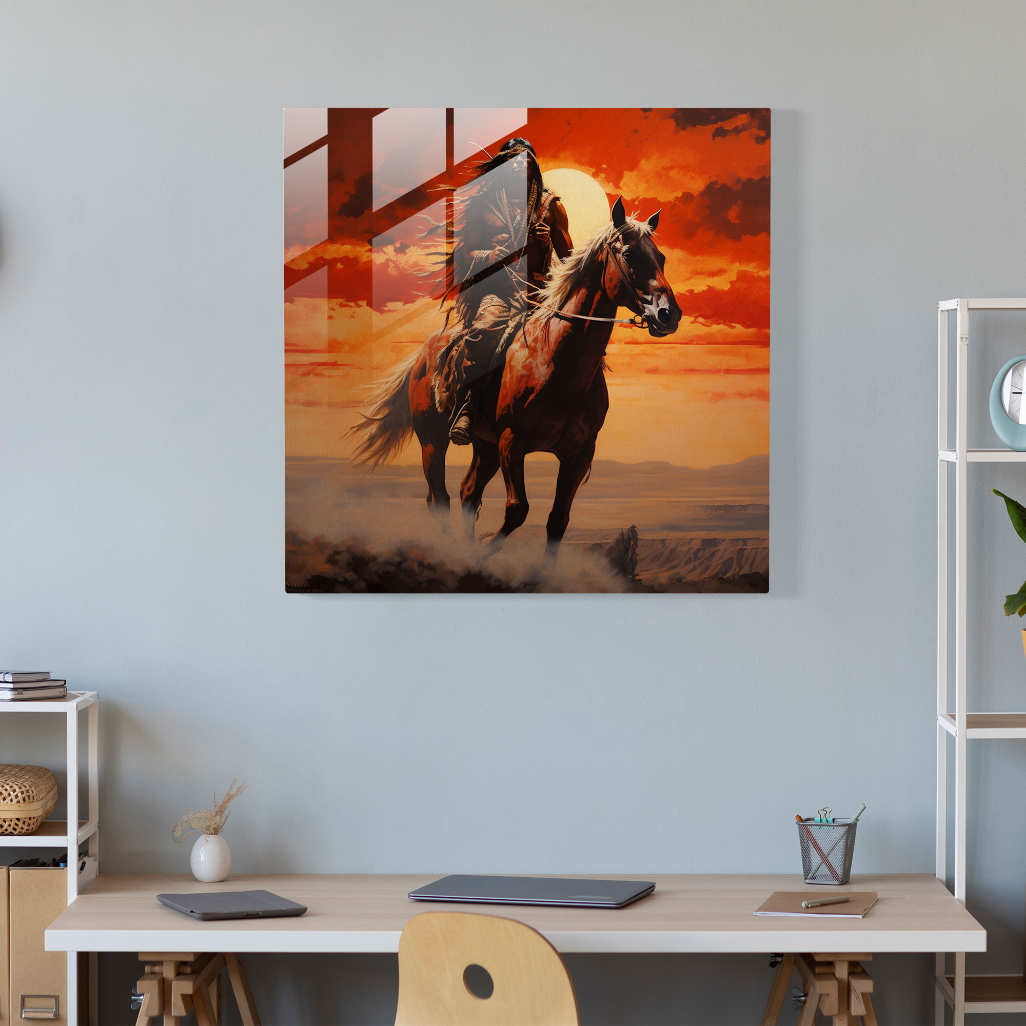 Red Indian Horse Glass Print - Red Indian, Modern Art, Horse, Glass Wall Art
