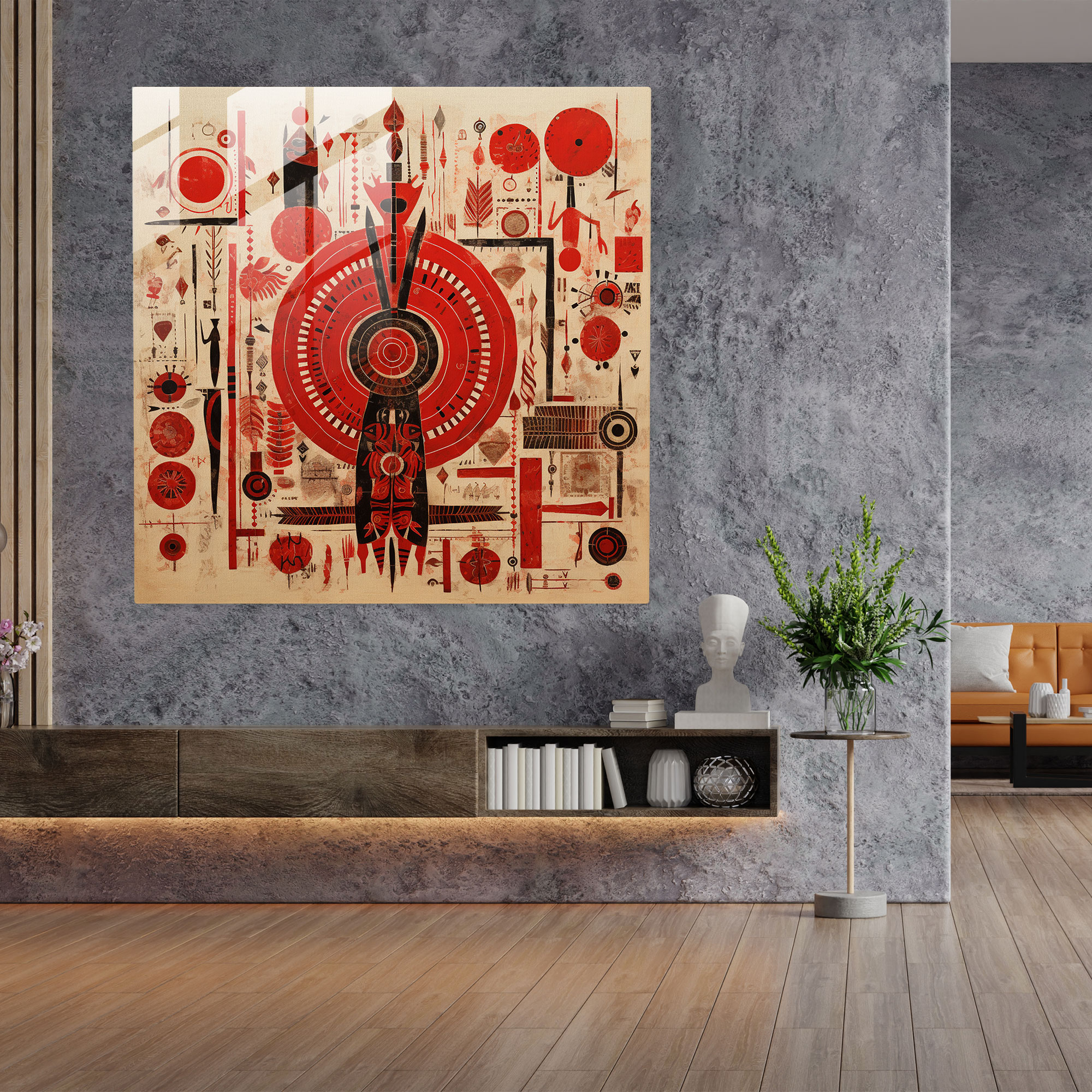 Red Indian Symbols Glass Print - Red Indian, Glass Art, Glass Print, Glass Wall Art