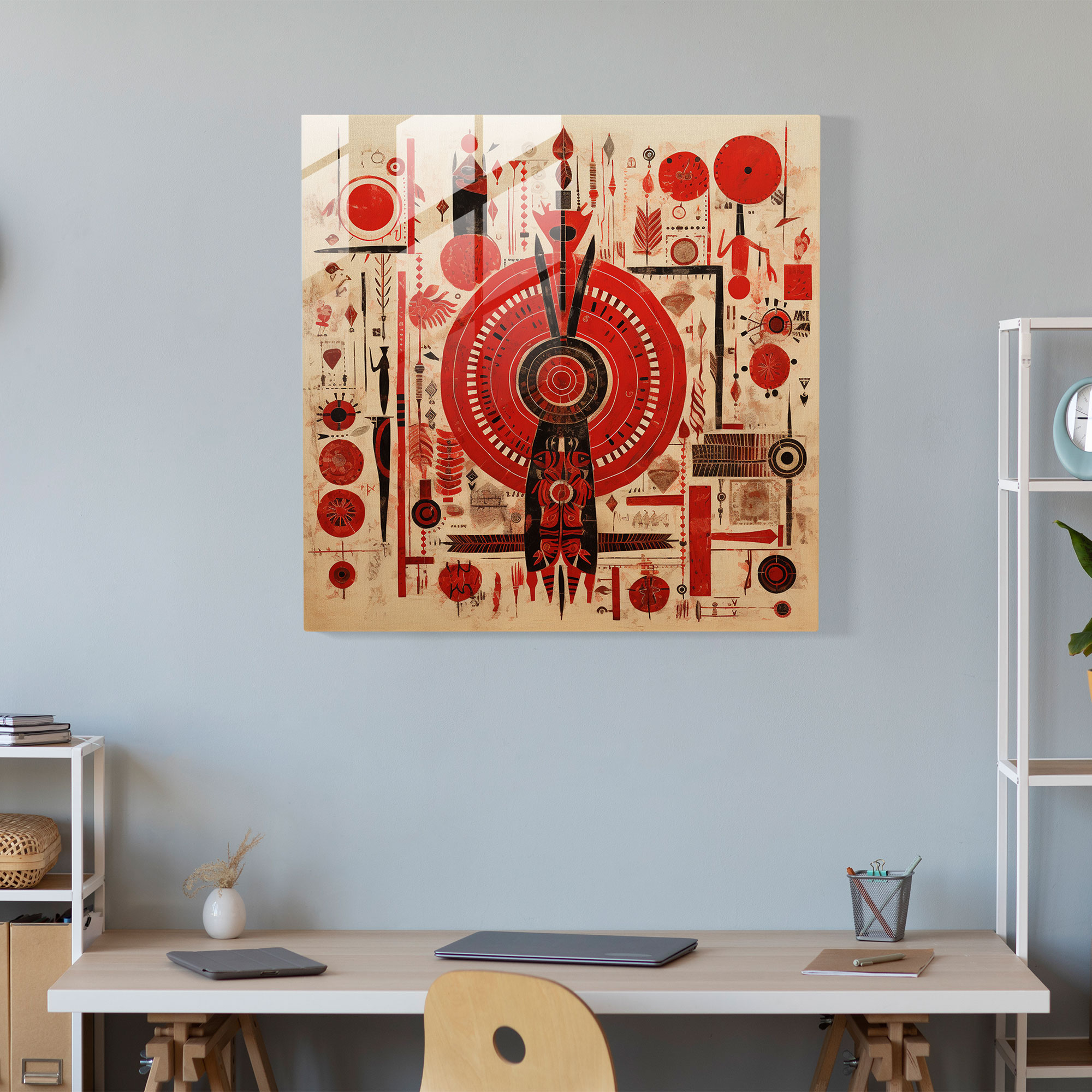 Red Indian Symbols Glass Print - Red Indian, Glass Art, Glass Print, Glass Wall Art