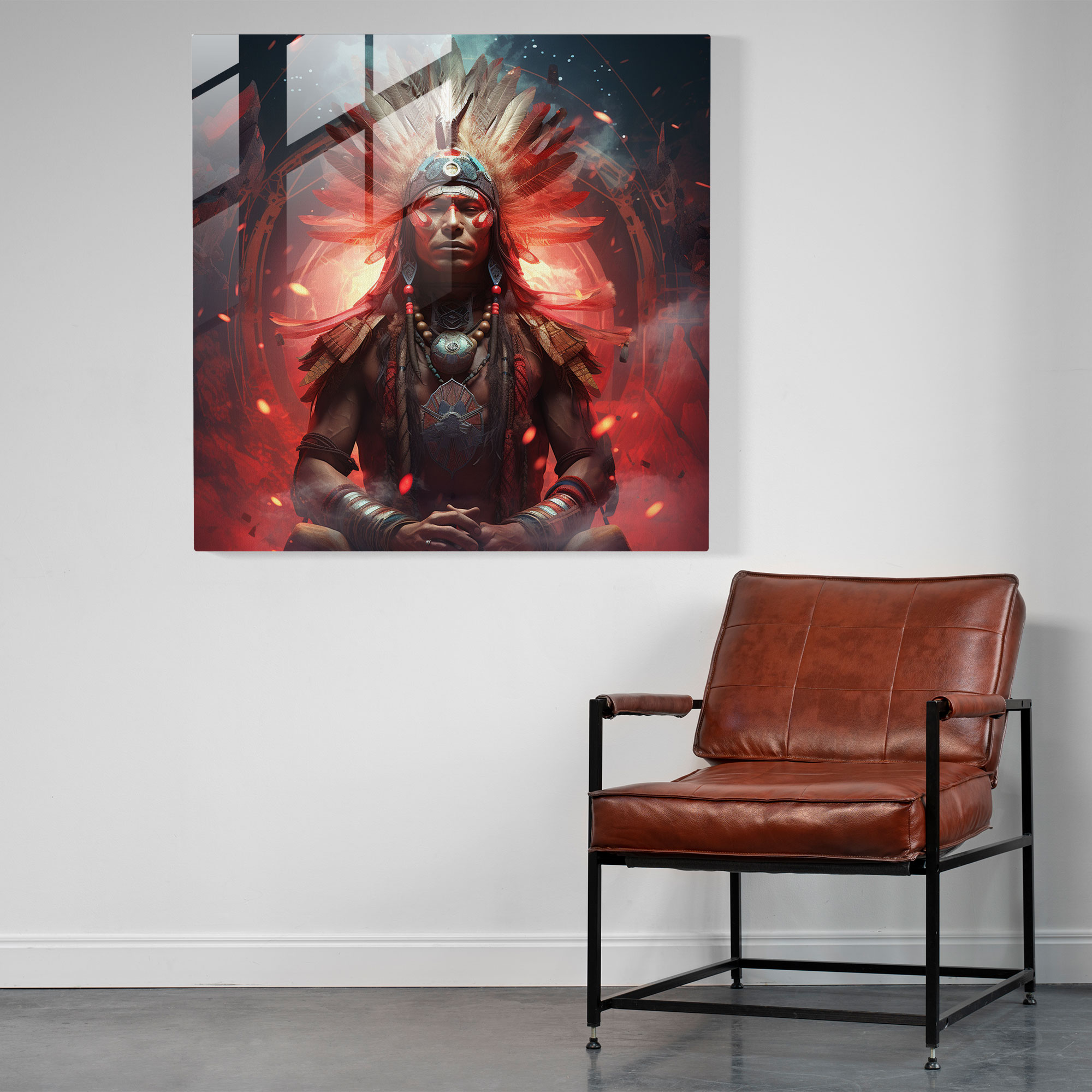 Red Indian Shaman Glass Print - Red Indian, Glass Art, Red Indian, Glass Wall Art