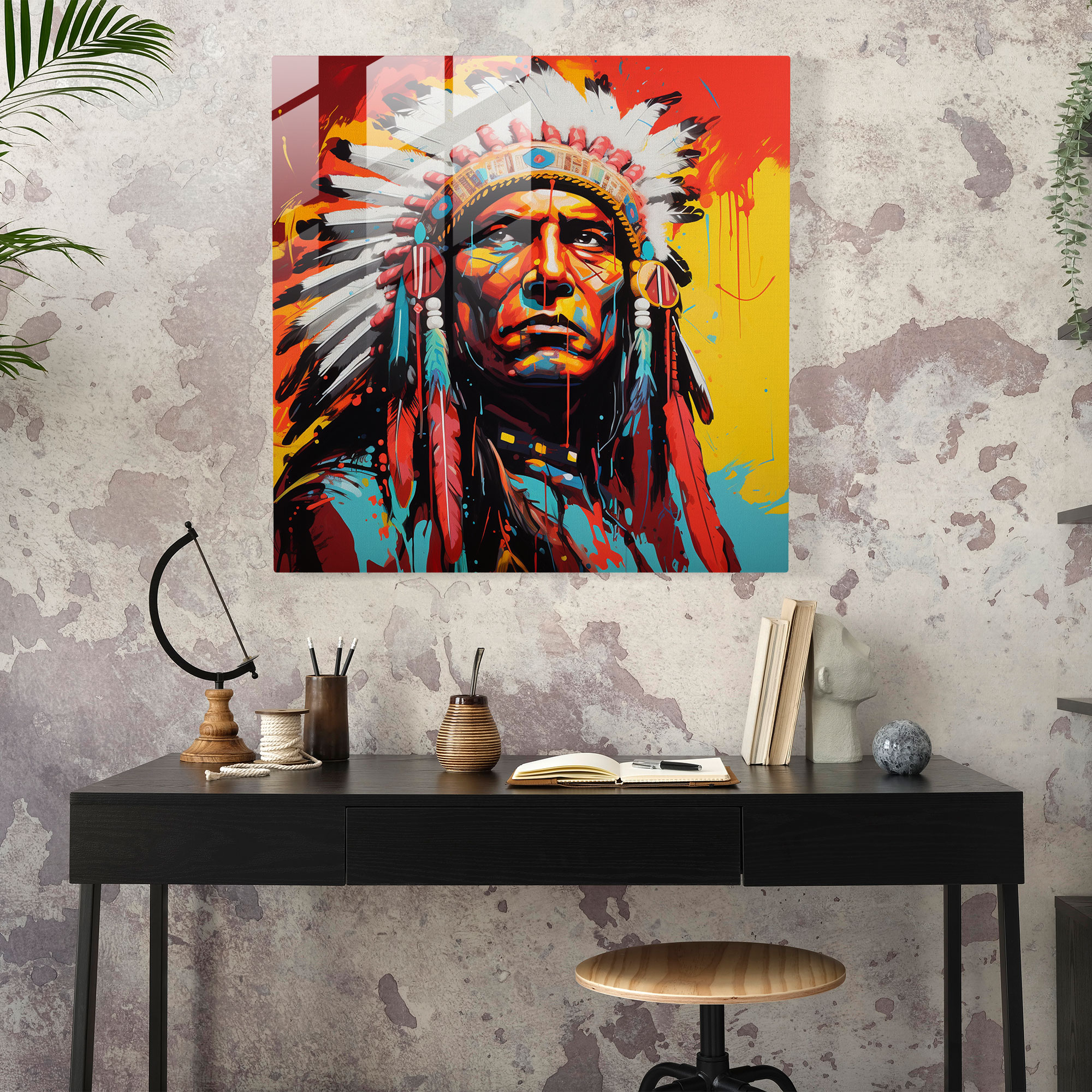 Red Indian Pop Art Glass Print - Red Indian, Red Indian, Comic Book, Pop Art
