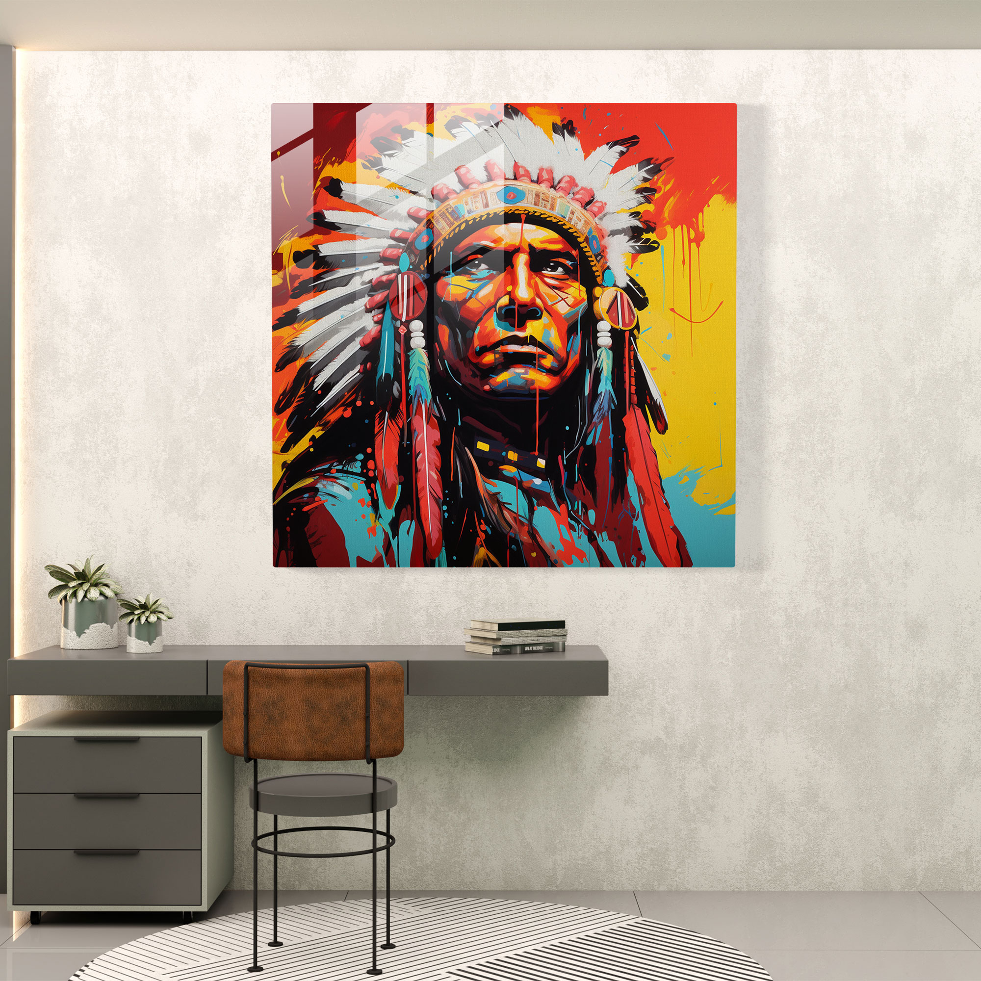 Red Indian Pop Art Glass Print - Red Indian, Red Indian, Comic Book, Pop Art