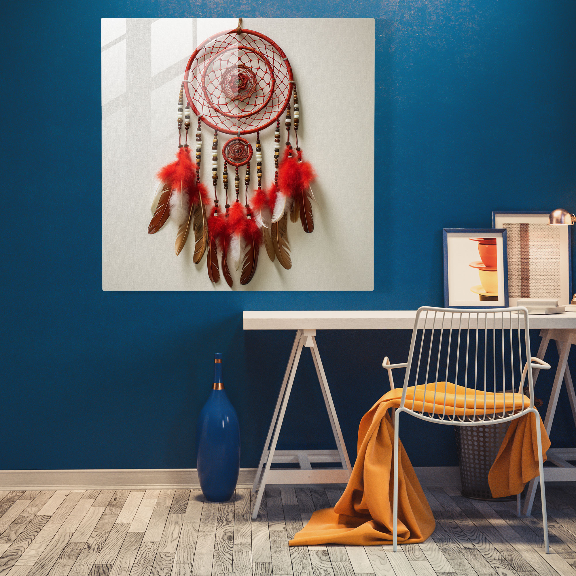 Red Indian Dreamcatcher Glass Print - Red Indian, Wall Decoration, Red Indian, Spirituality