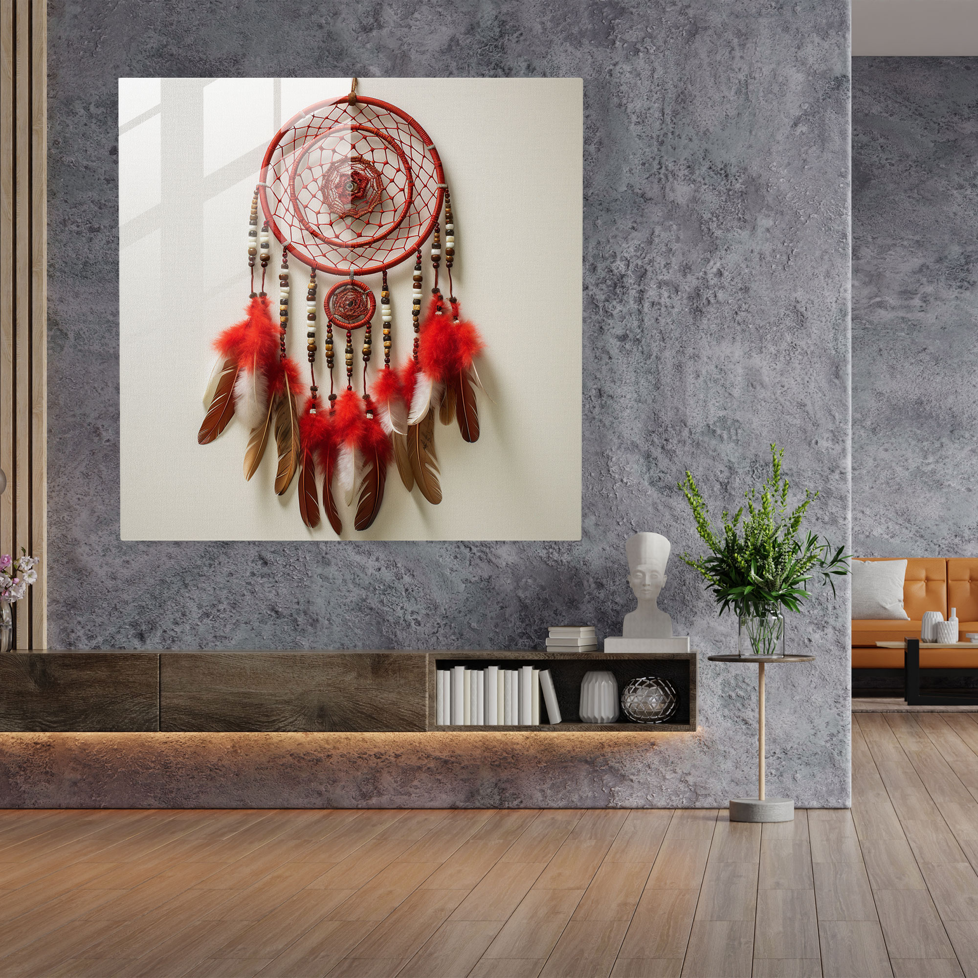 Red Indian Dreamcatcher Glass Print - Red Indian, Wall Decoration, Red Indian, Spirituality