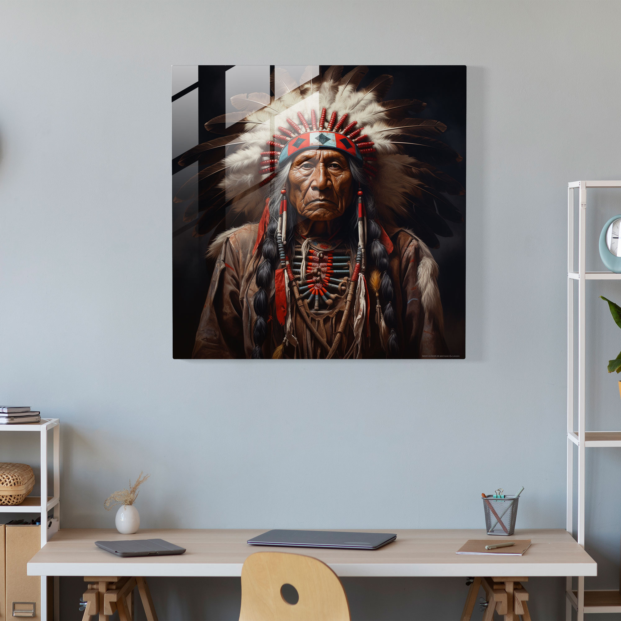 Red Indian Feathers Glass Print - Red Indian, Feathers, Home Decoration, Red Indian