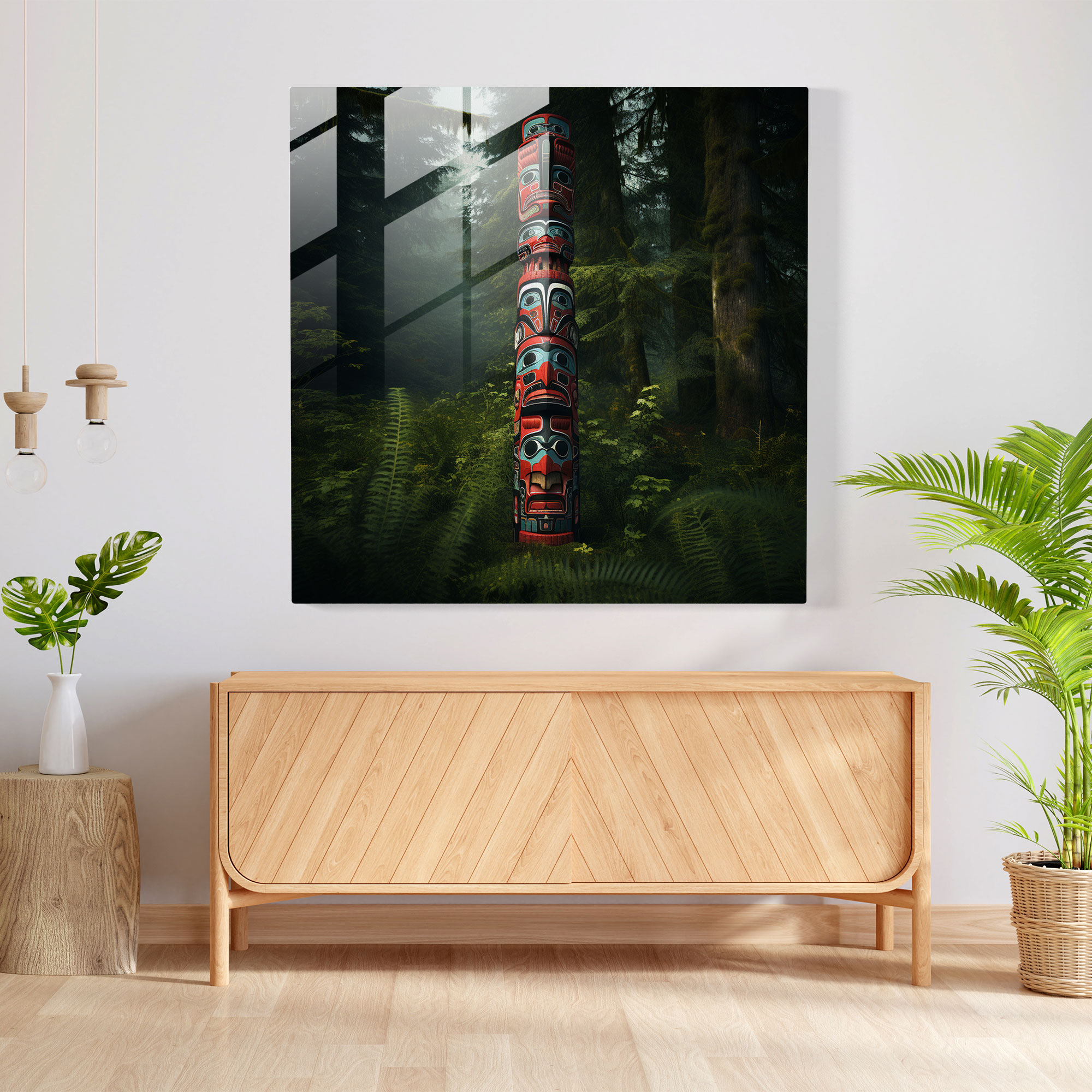 Red Indian Totem Pole Glass Print - Red Indian, Totem Pole, Glass Print, Modern Art